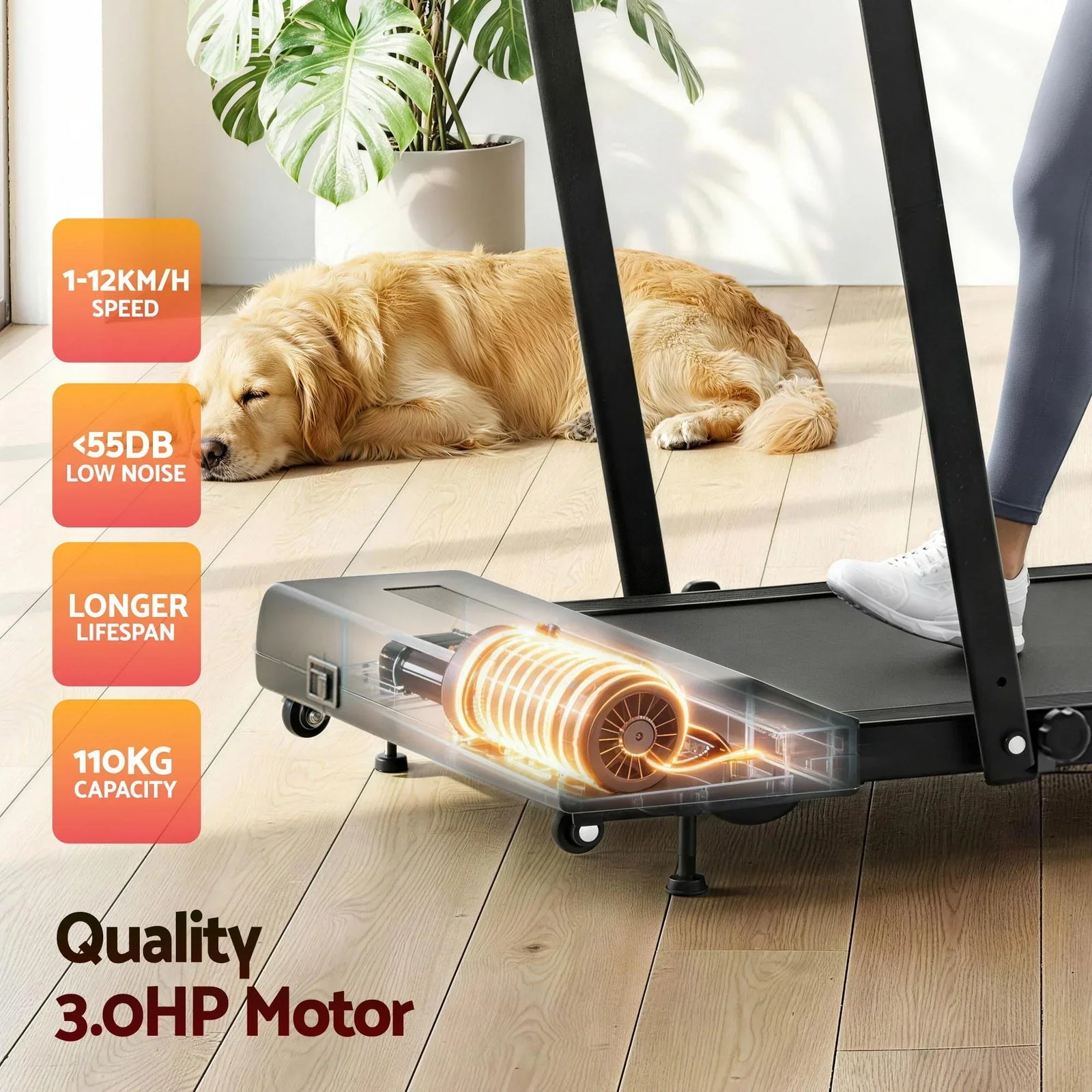 Treadmill Electric Walking Pad Incline Under Desk 380mm Black