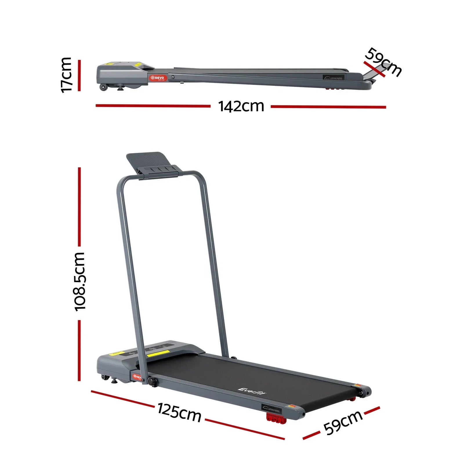 Treadmill Electric Walking Pad Incline Under Desk 380mm Grey
