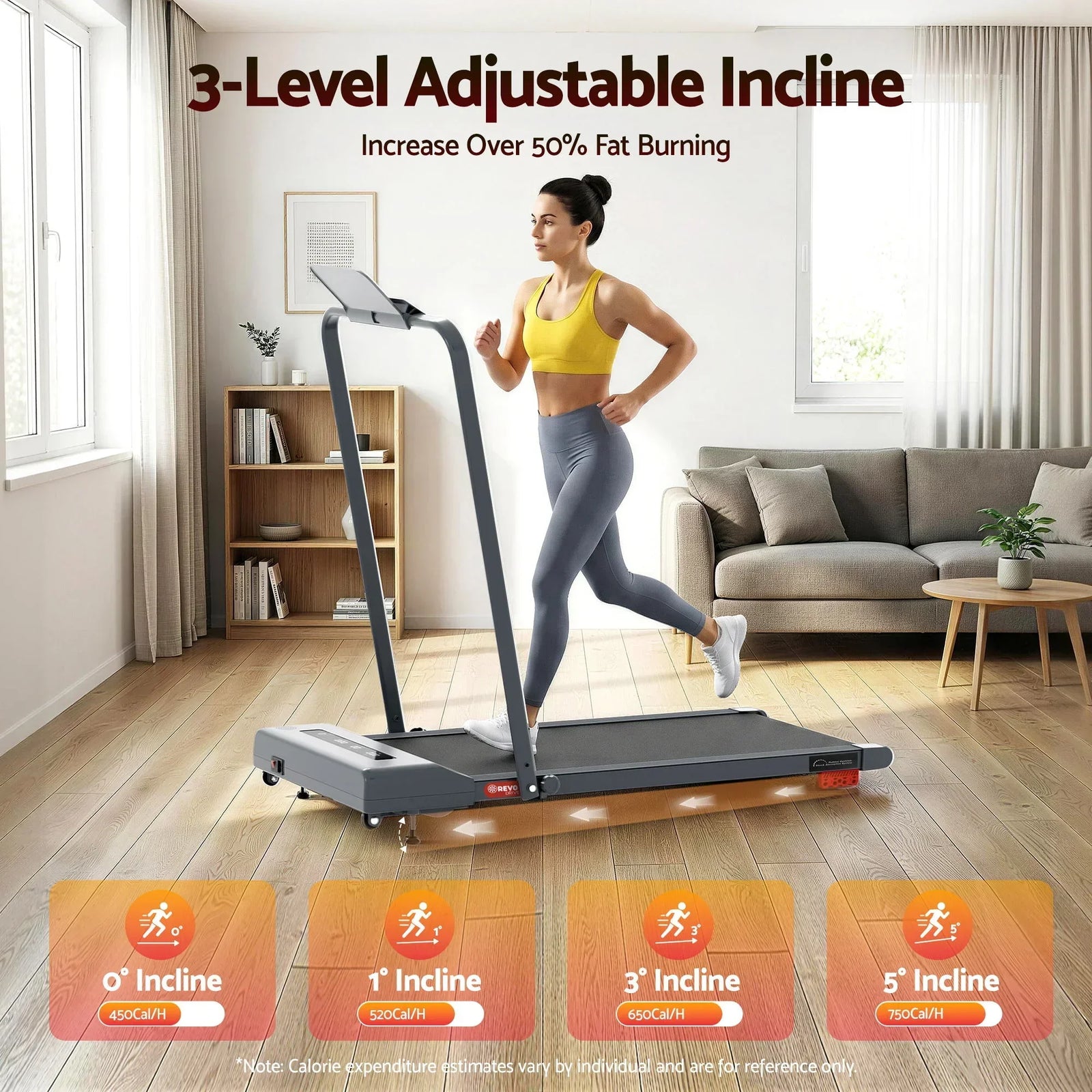 Treadmill Electric Walking Pad Incline Under Desk 380mm Grey