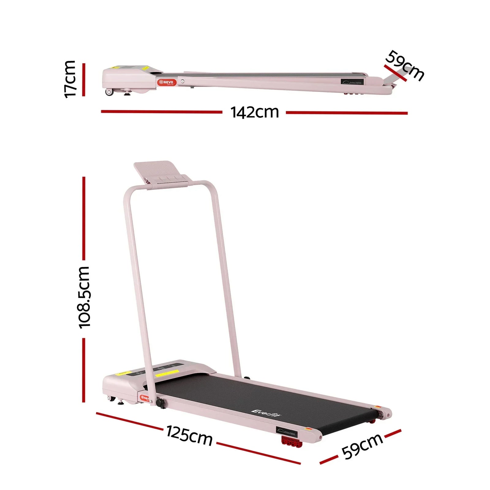 Treadmill Electric Walking Pad Incline Under Desk 380mm Pink