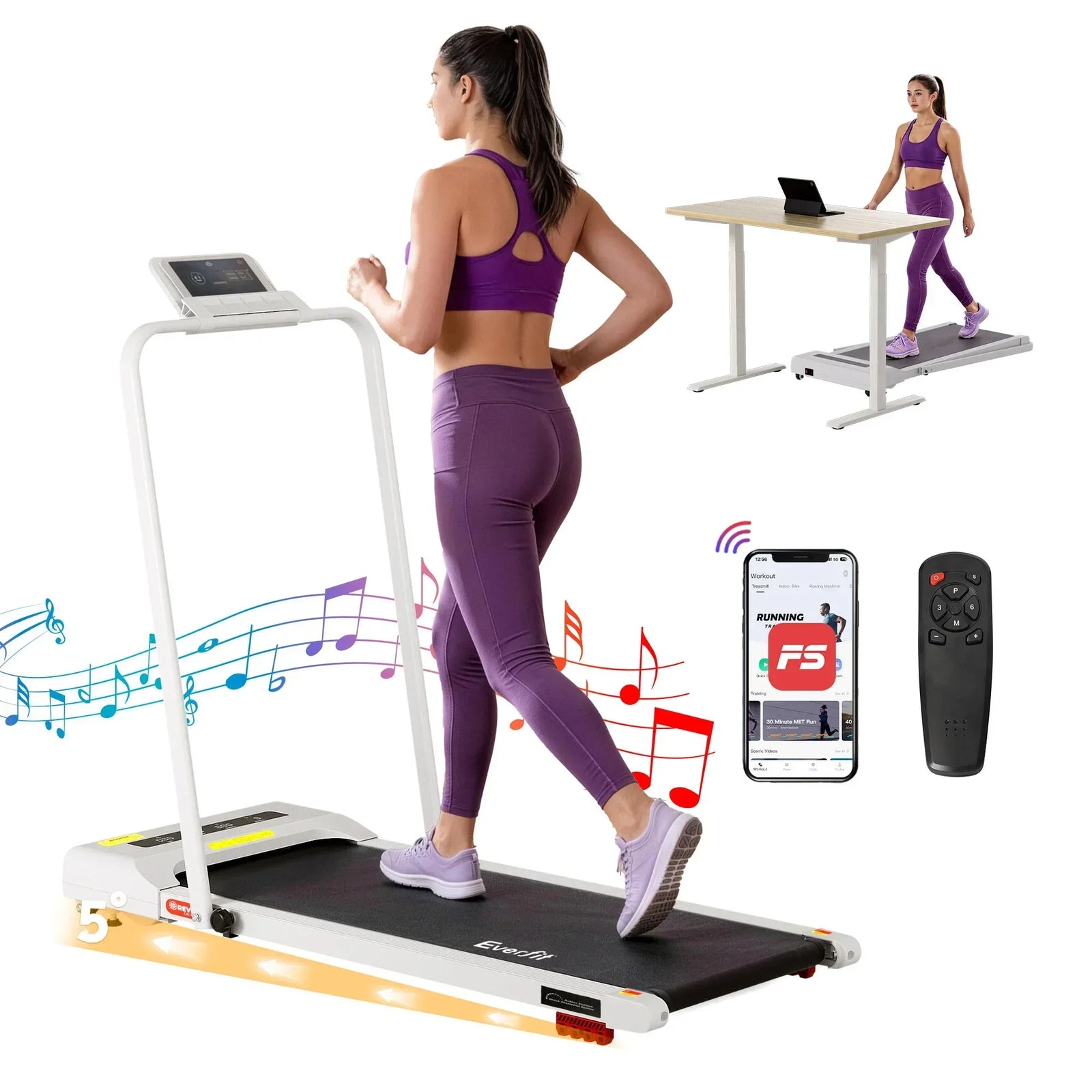 Treadmill Electric Walking Pad Incline Under Desk 380mm White