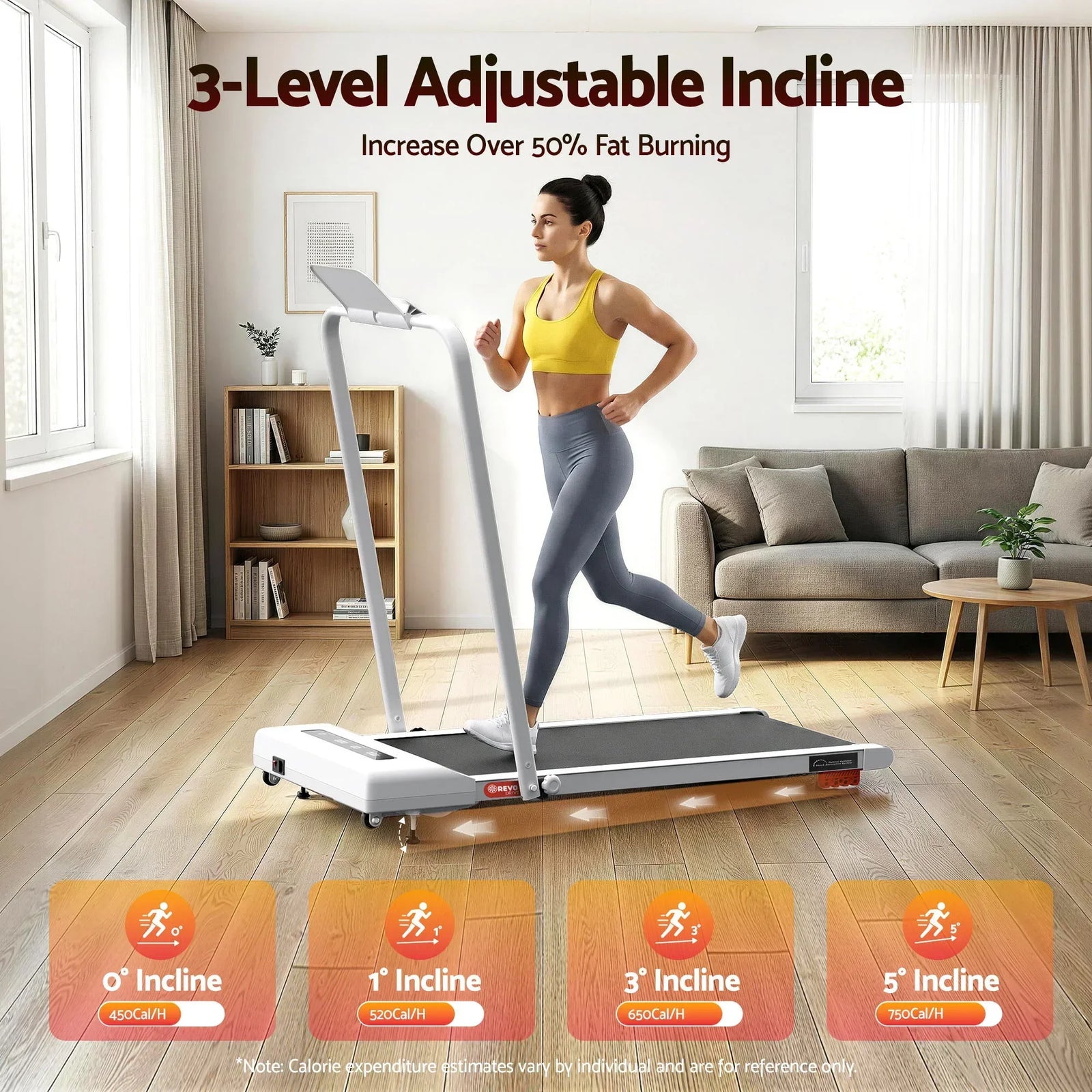 Treadmill Electric Walking Pad Incline Under Desk 380mm White