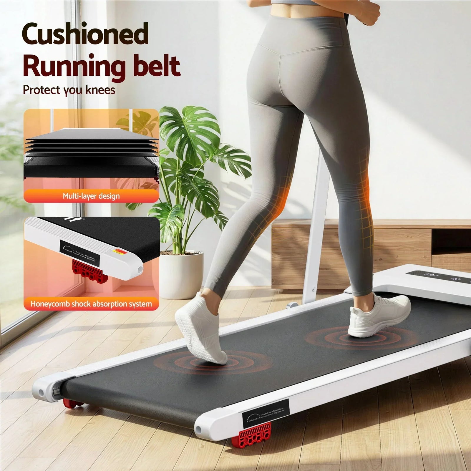 Treadmill Electric Walking Pad Incline Under Desk 380mm White