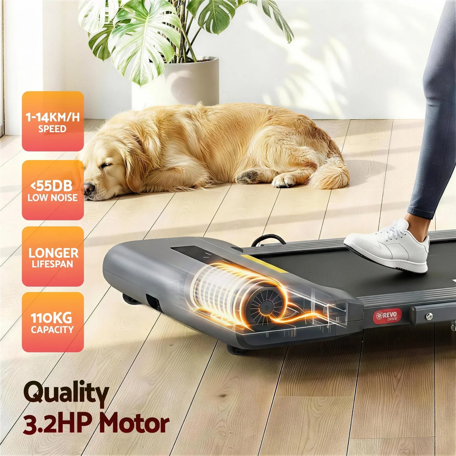Treadmill Electric Walking Pad Under Desk Home Gym Fitness 400mm Grey