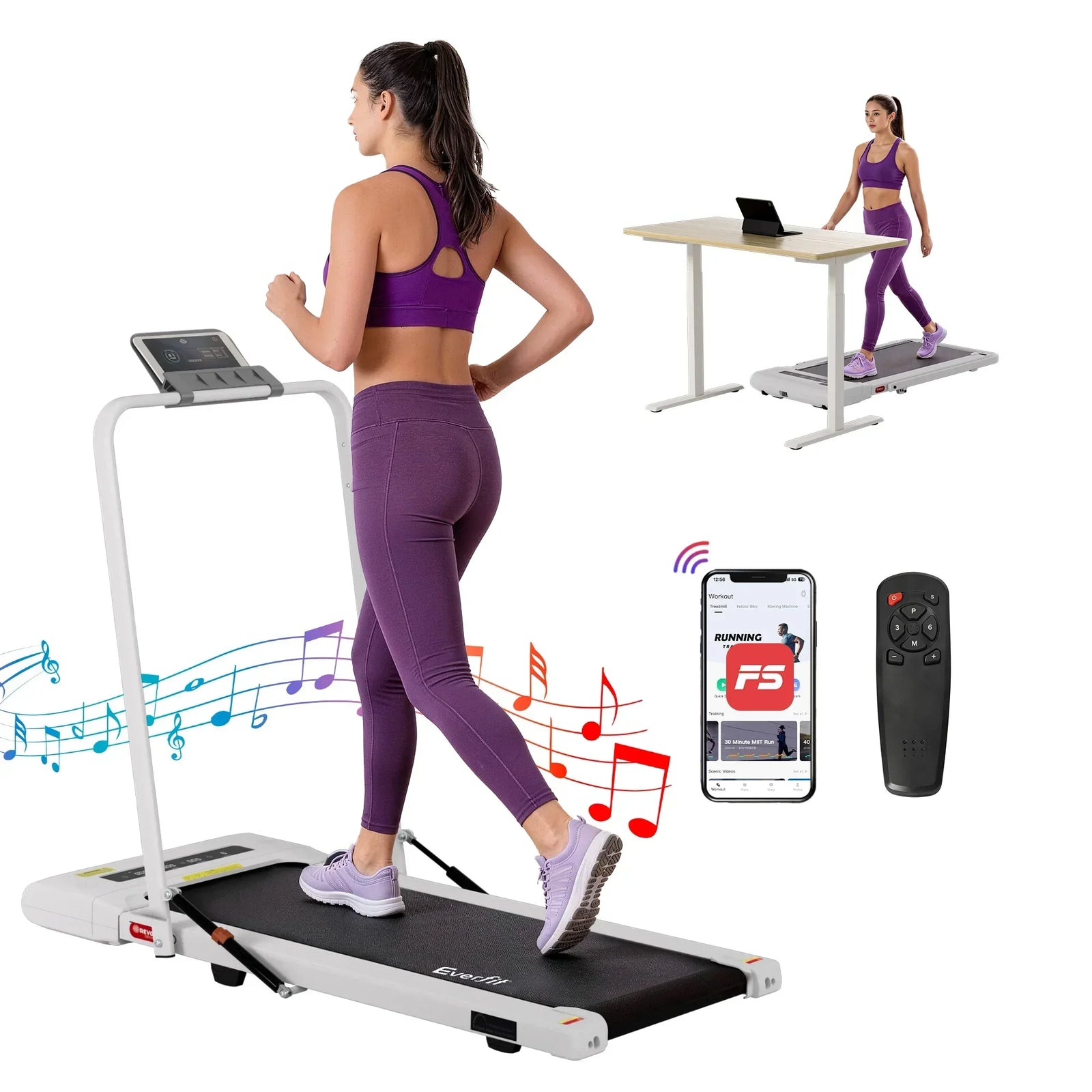 Treadmill Electric Walking Pad Under Desk Home Gym Fitness 400mm White