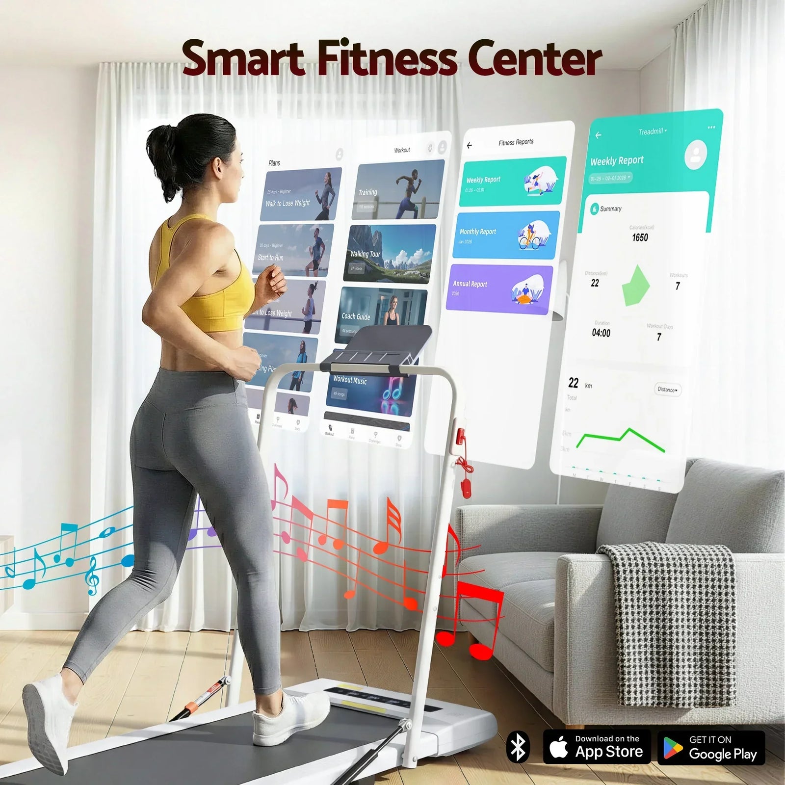 Treadmill Electric Walking Pad Under Desk Home Gym Fitness 400mm White