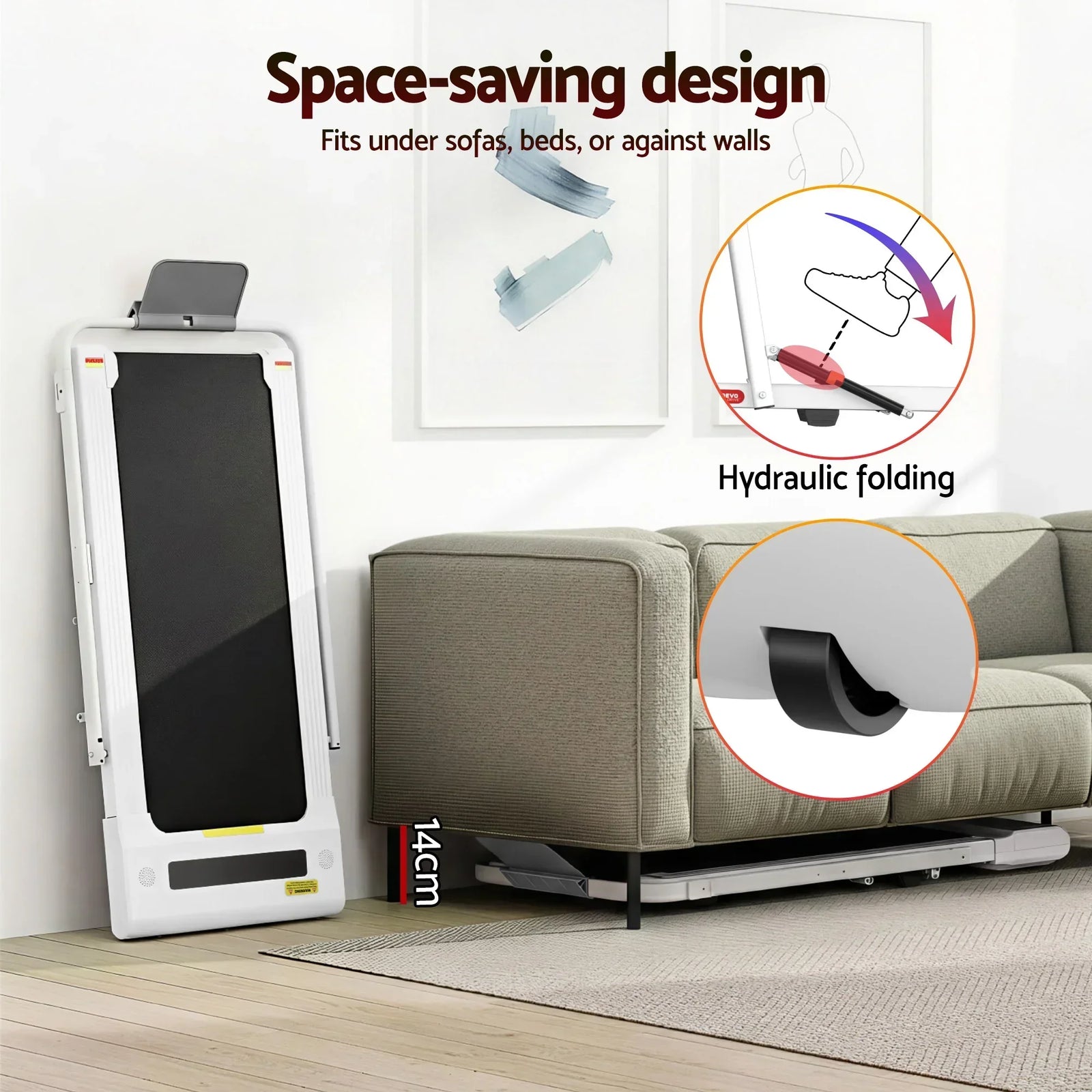 Treadmill Electric Walking Pad Under Desk Home Gym Fitness 400mm White