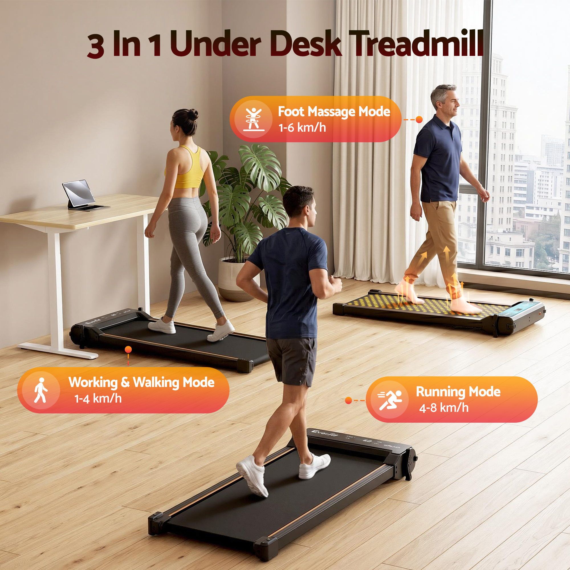 2‑in‑1 Walking Pad Treadmill – Dual‑Sided, Foot Massage, App Control, 2.5HP