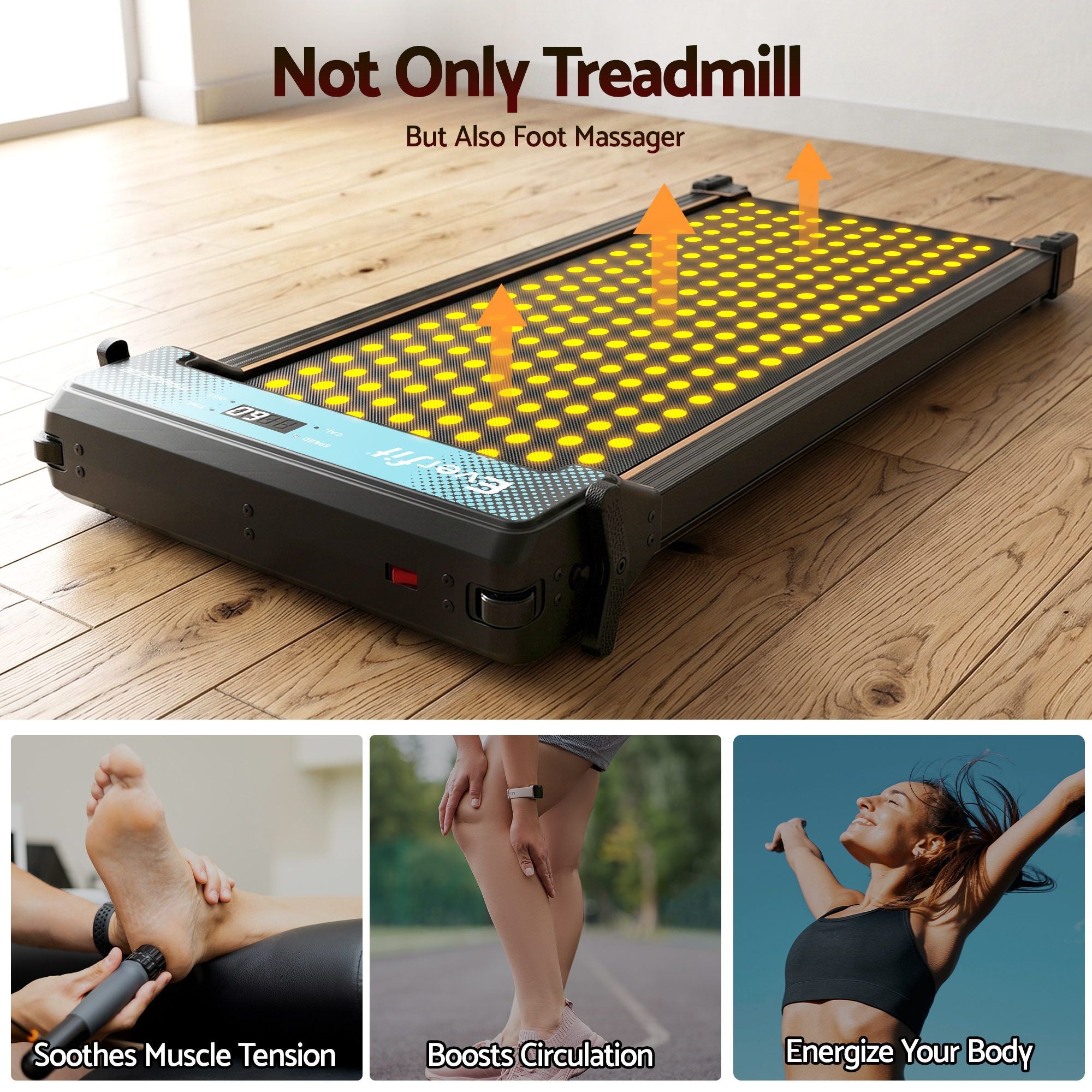 2‑in‑1 Walking Pad Treadmill – Dual‑Sided, Foot Massage, App Control, 2.5HP