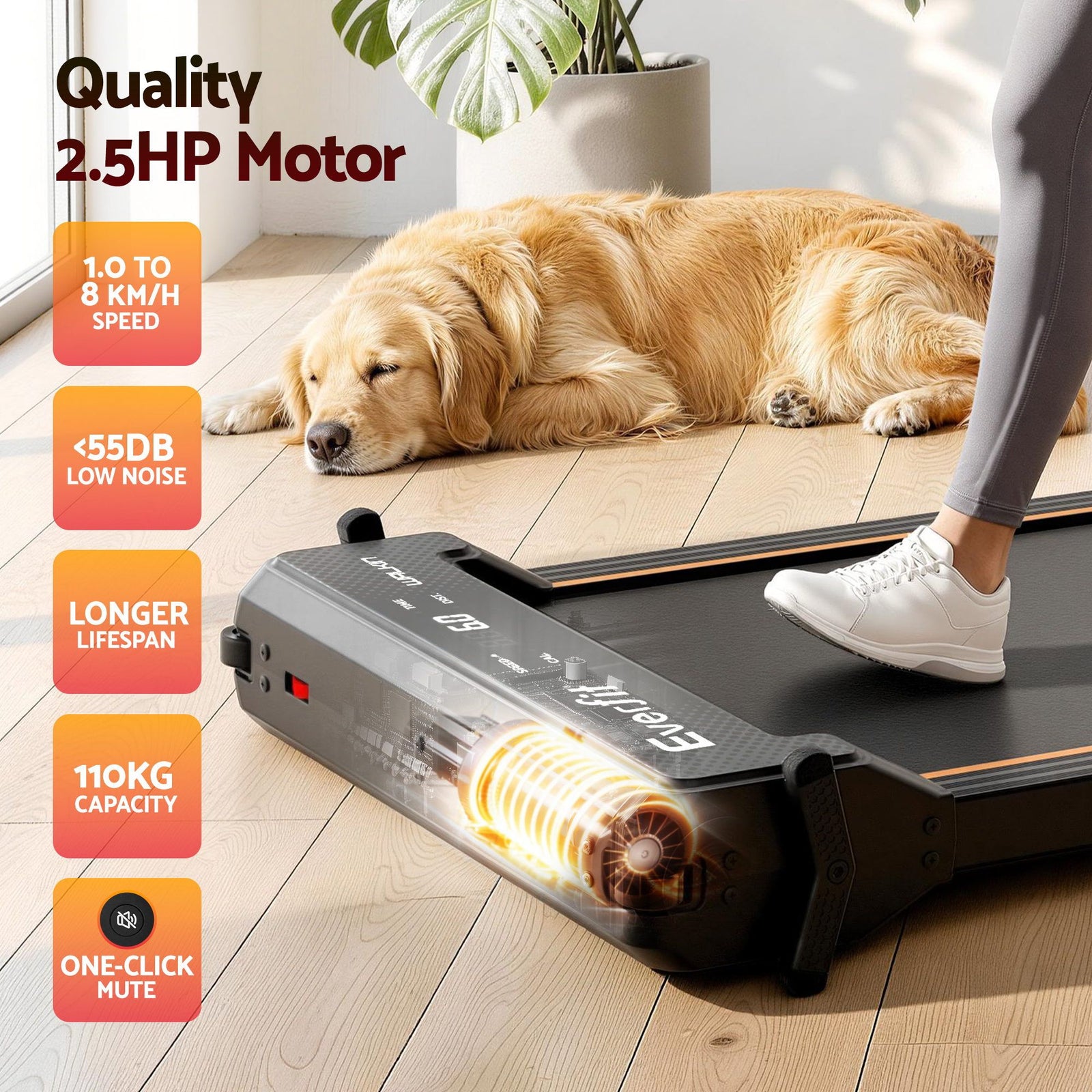 2‑in‑1 Walking Pad Treadmill – Dual‑Sided, Foot Massage, App Control, 2.5HP