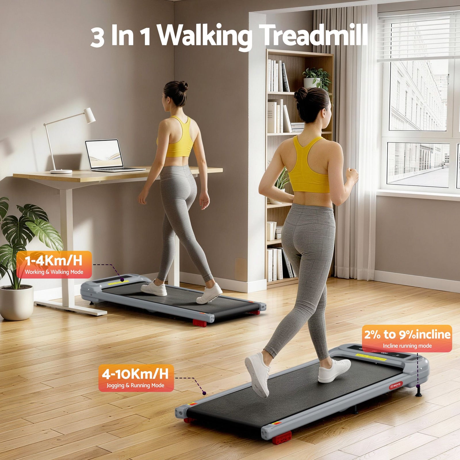 Everfit 3 in 1 Treadmill Electric Walking Pad with Incline Under Desk Home Gym Grey