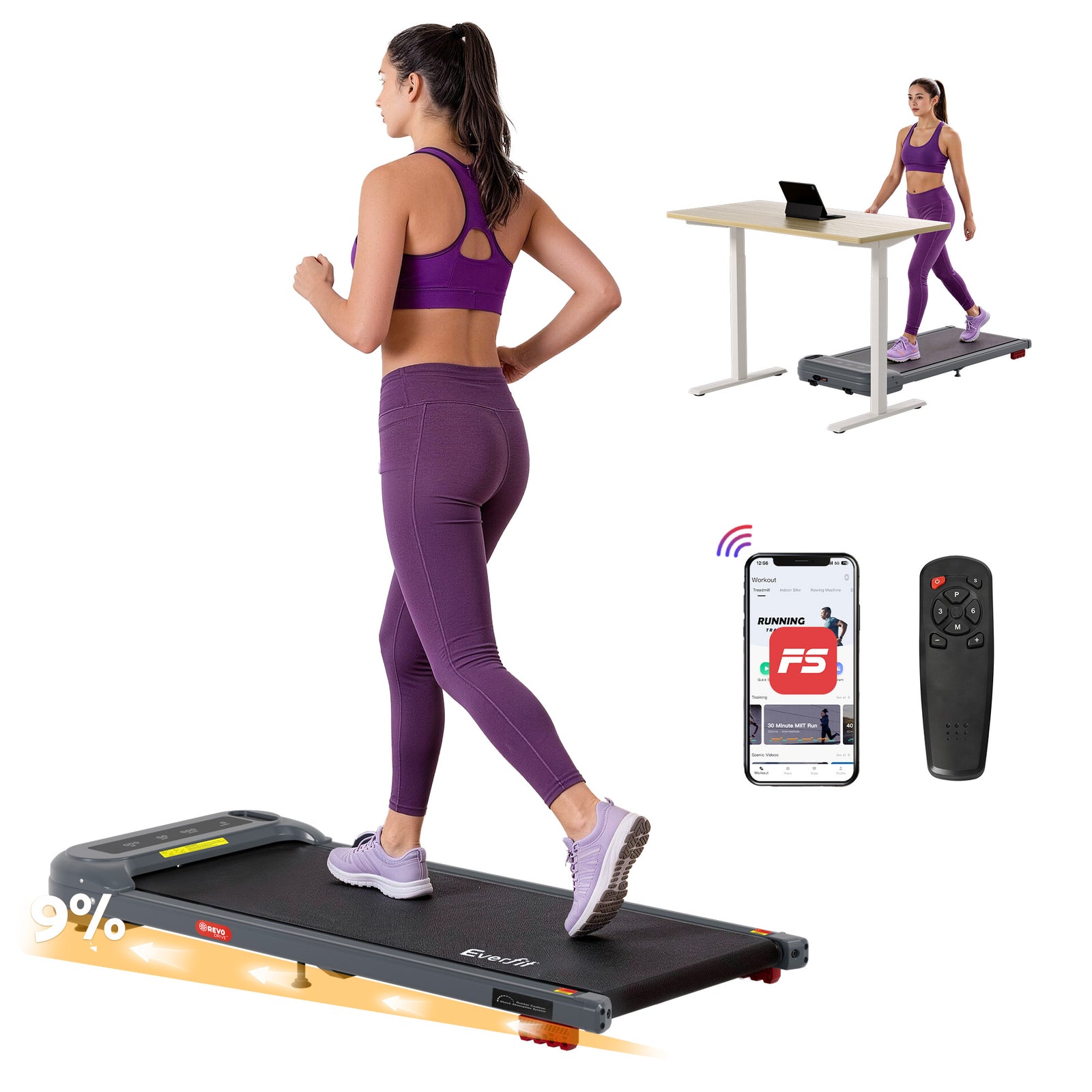 Treadmill Electric Walking Pad with Incline Under Desk Home Gym Grey