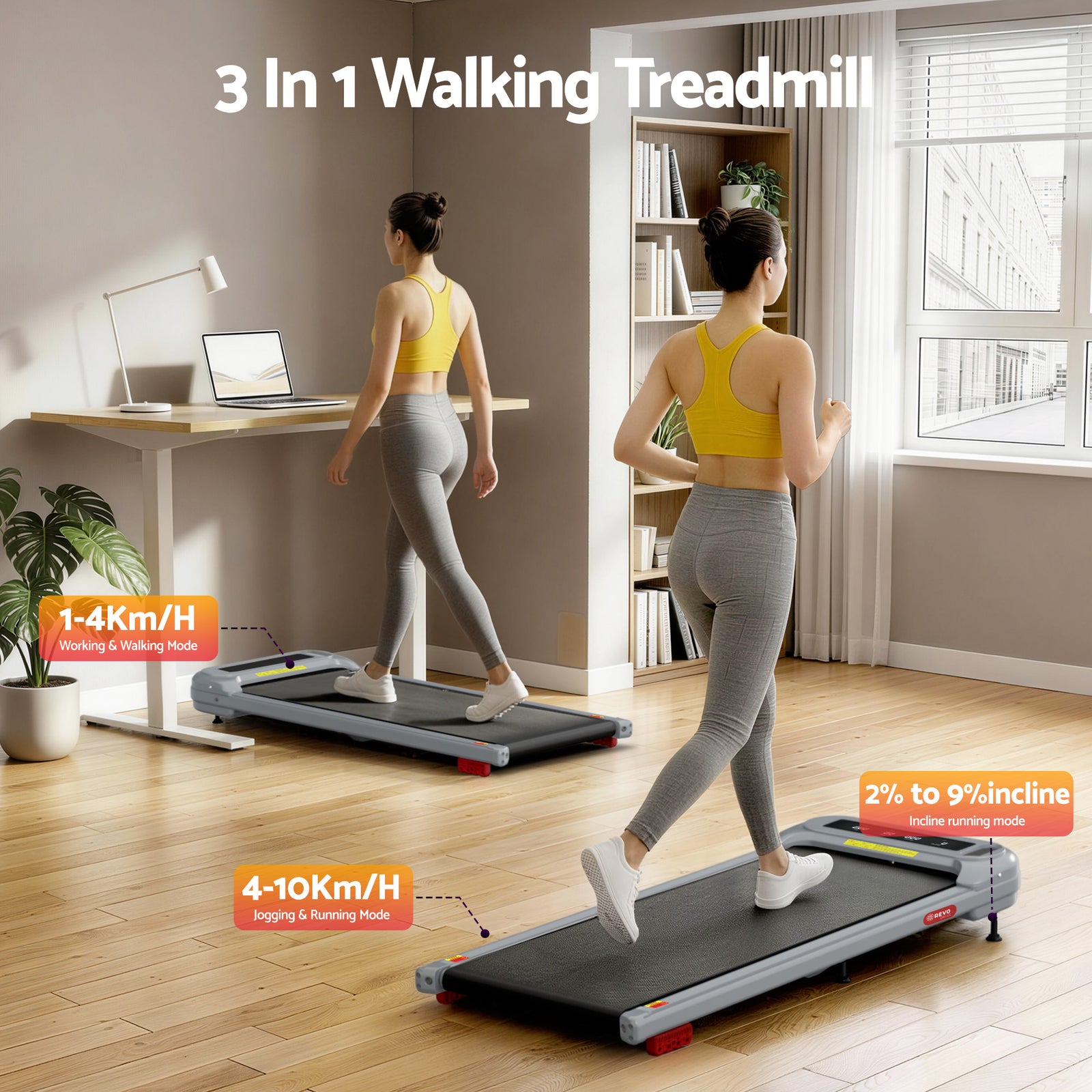 Treadmill Electric Walking Pad with Incline Under Desk Home Gym Grey