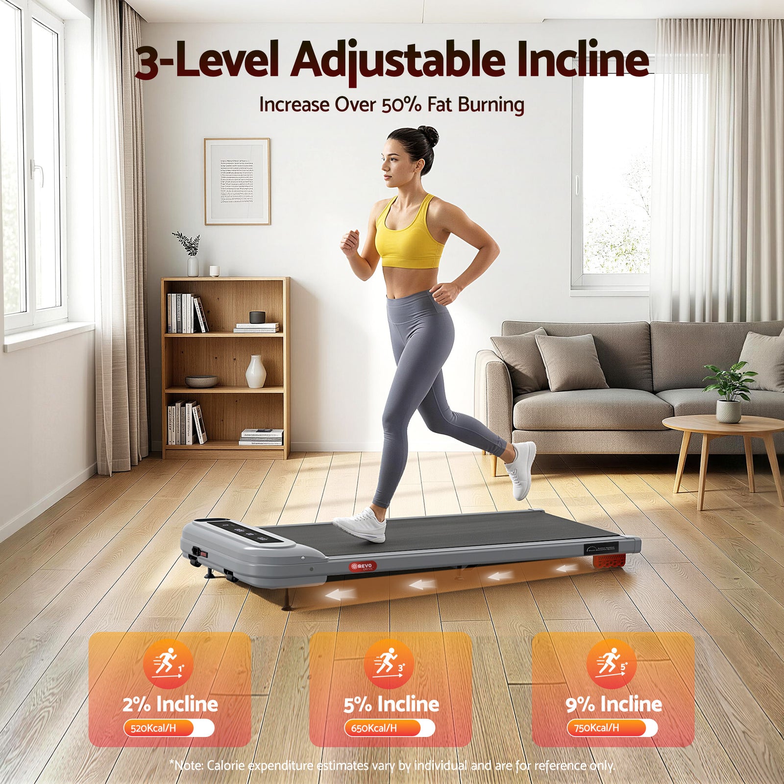Treadmill Electric Walking Pad with Incline Under Desk Home Gym Grey