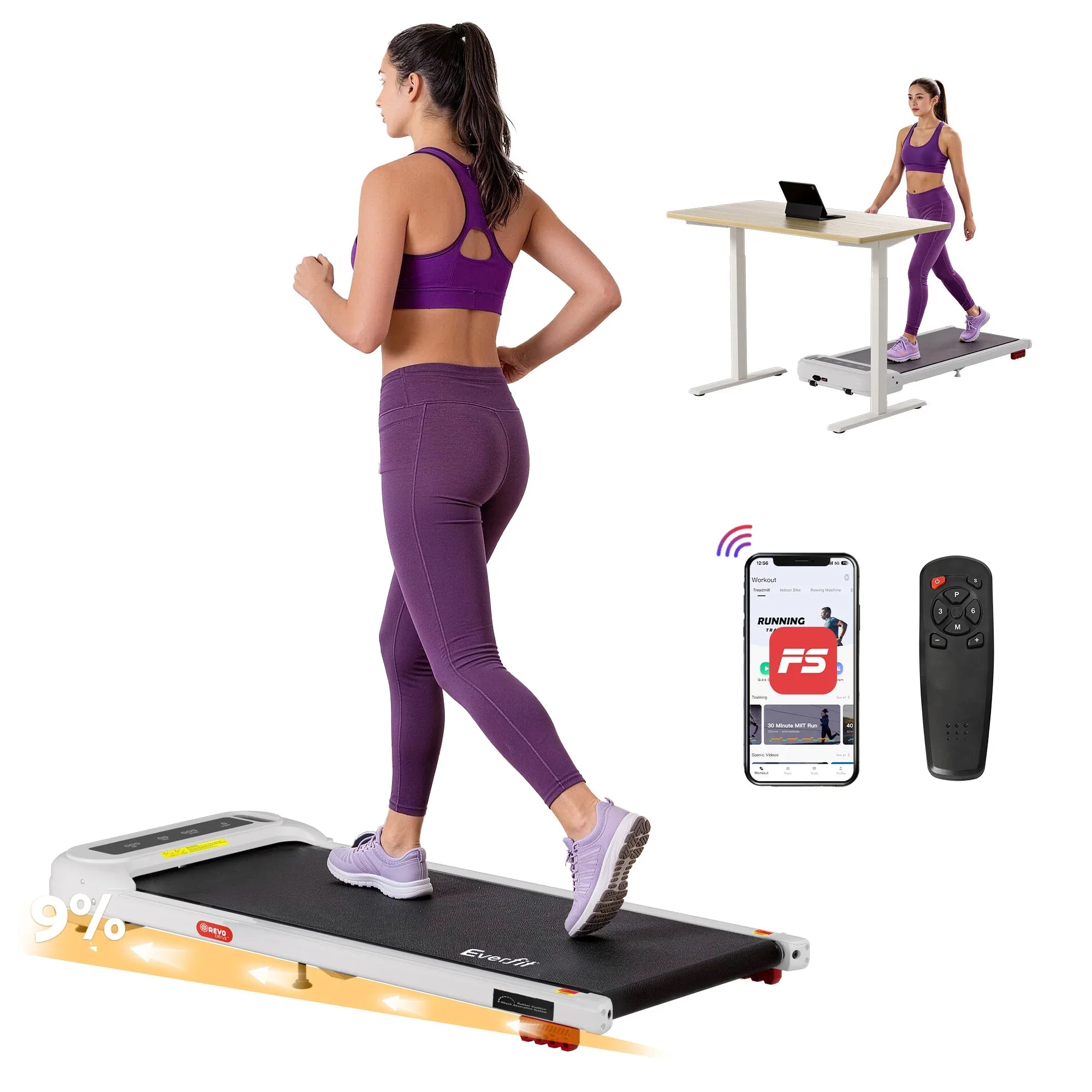 Walking Pad Treadmill – Under‑Desk w/ 3‑Level Incline & App Control, White