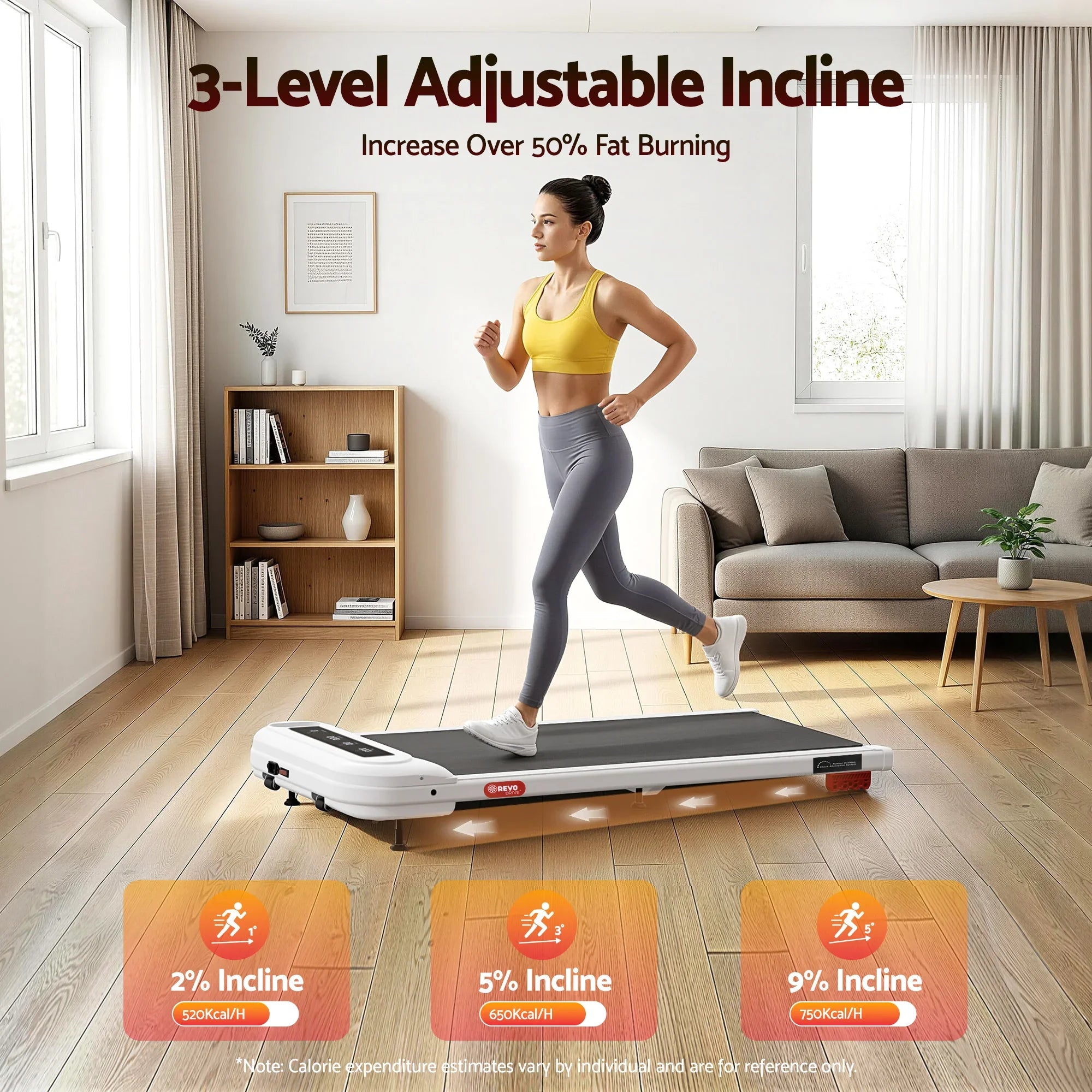 Walking Pad Treadmill – Under‑Desk w/ 3‑Level Incline & App Control, White