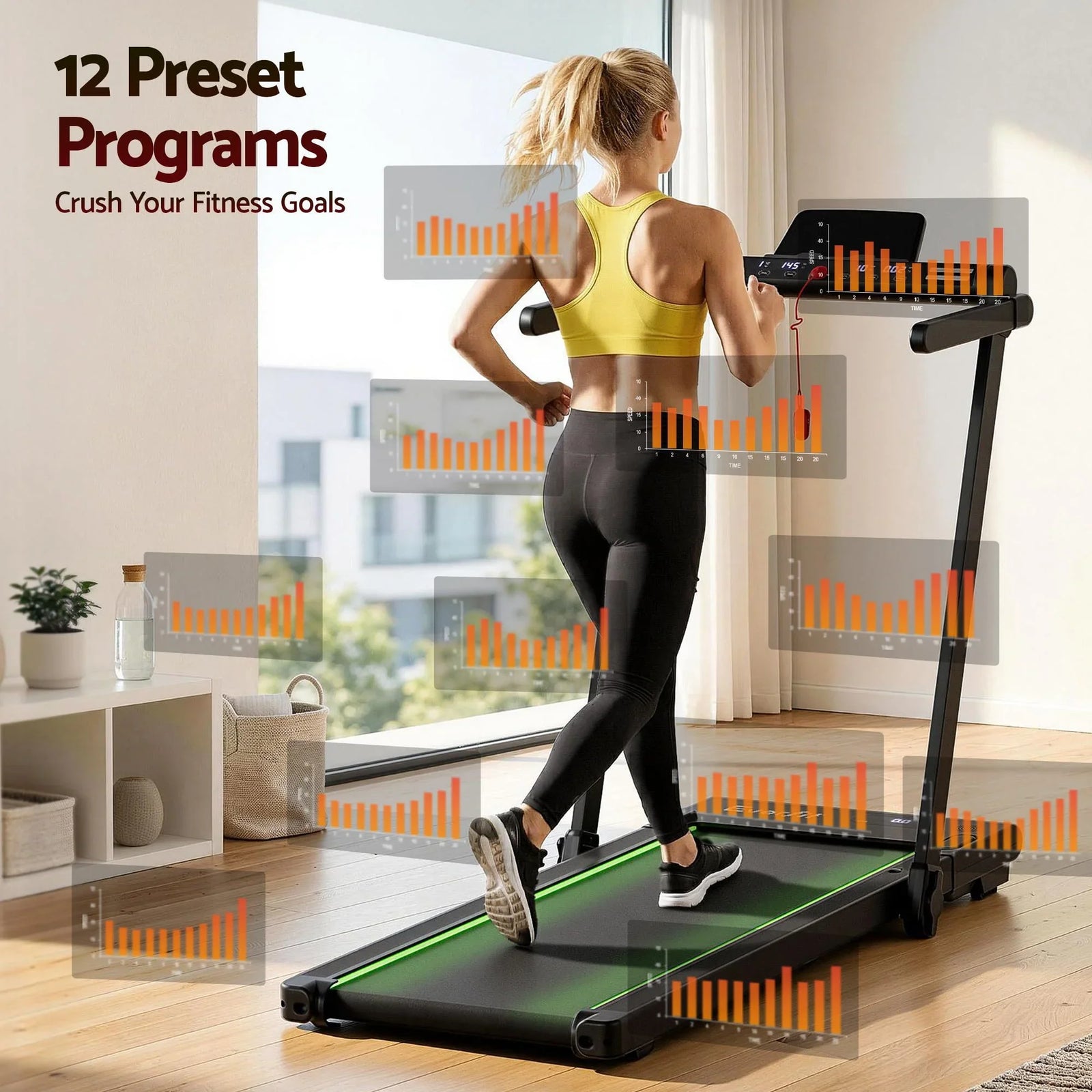 3 in 1 Walking Pad Treadmill With Led Lights Foldable Under Desk Treadmills for Home Gym 40cm Wide Belt Black