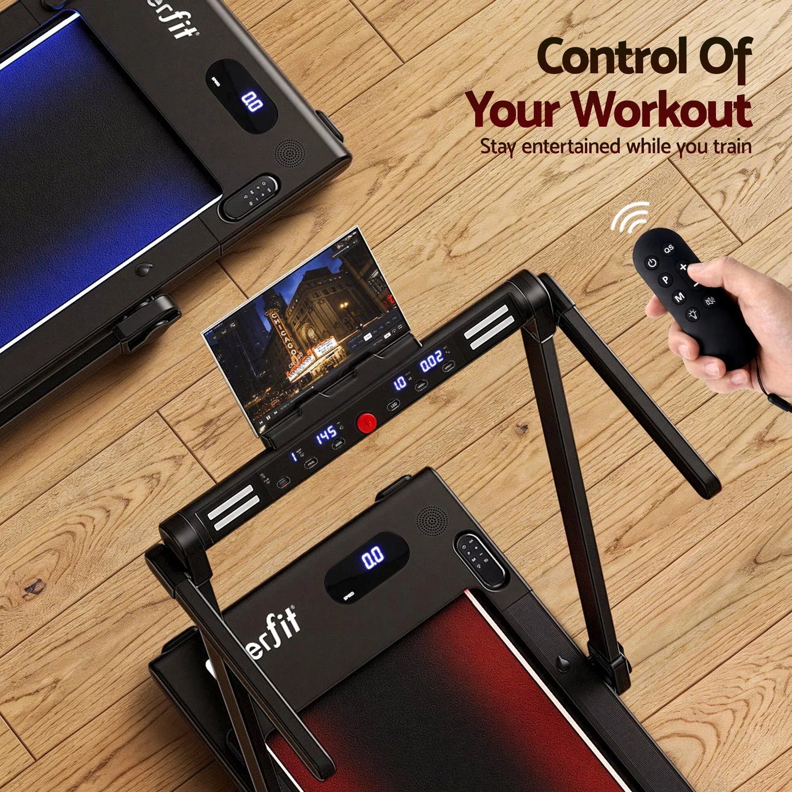 3 in 1 Walking Pad Treadmill With Led Lights Foldable Under Desk Treadmills for Home Gym 40cm Wide Belt Black