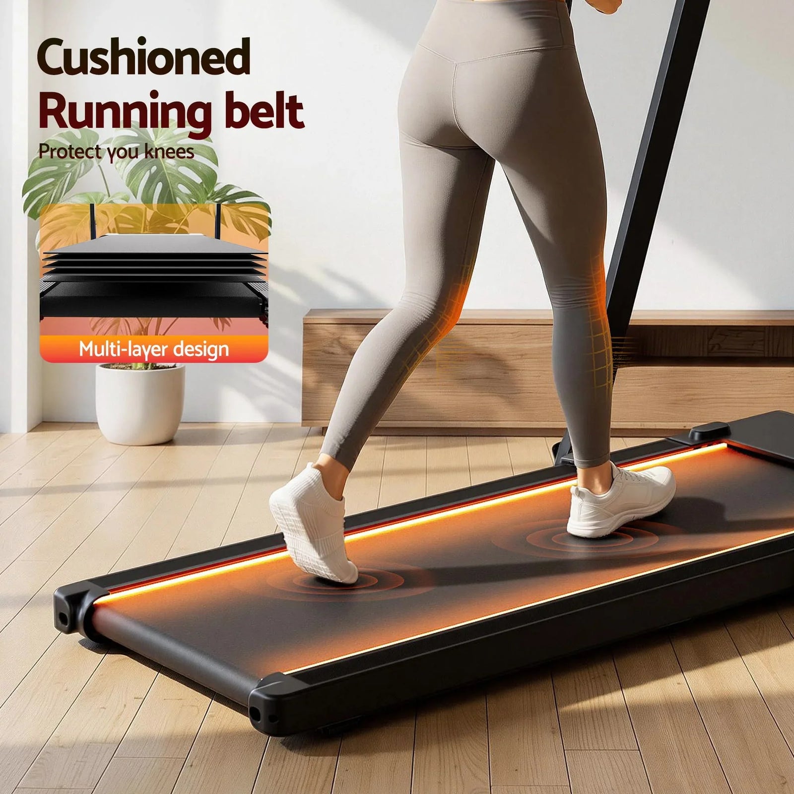 3 in 1 Walking Pad Treadmill With Led Lights Foldable Under Desk Treadmills for Home Gym 40cm Wide Belt Black