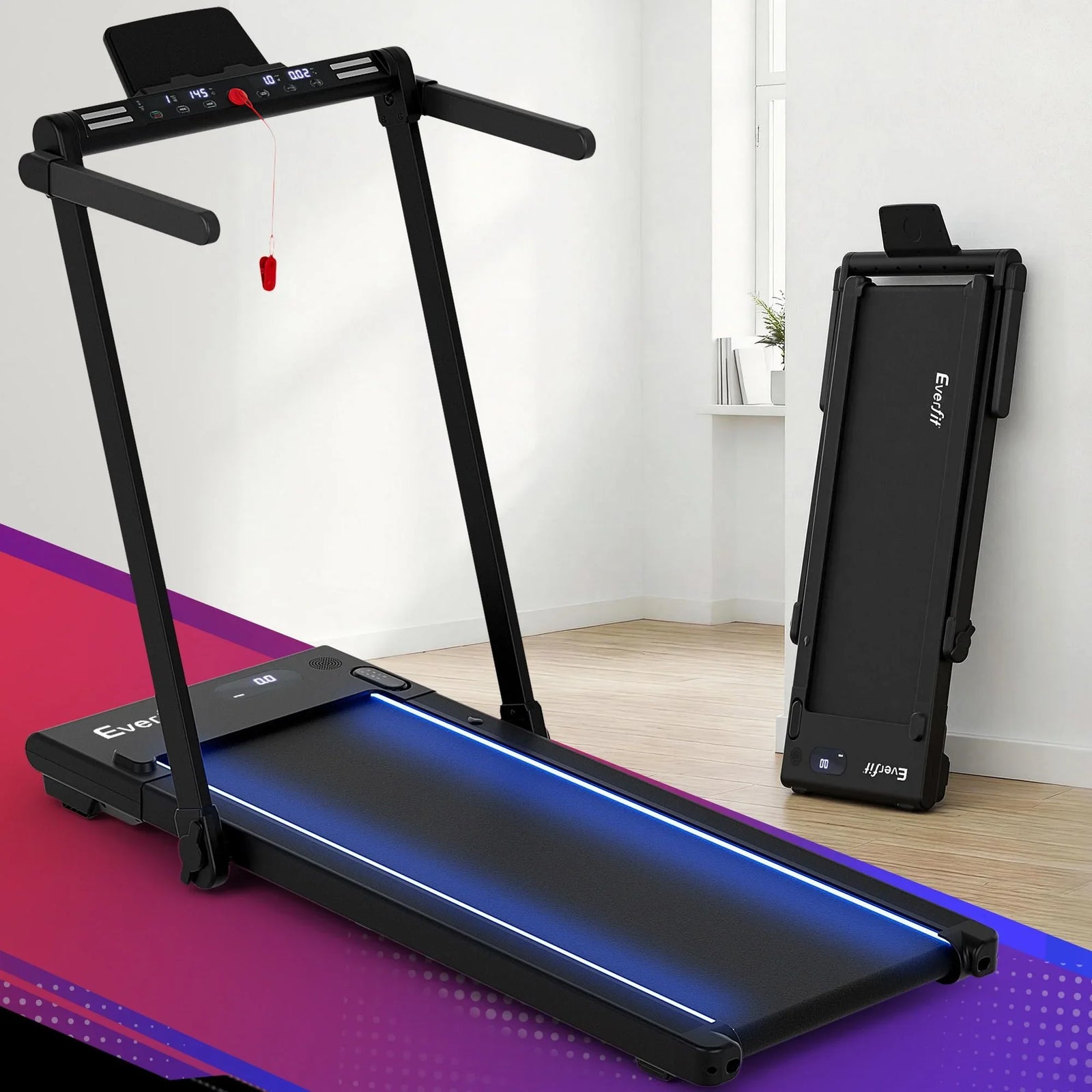 3 in 1 Walking Pad Treadmill With Led Lights Foldable Under Desk Treadmills for Home Gym 40cm Wide Belt Black