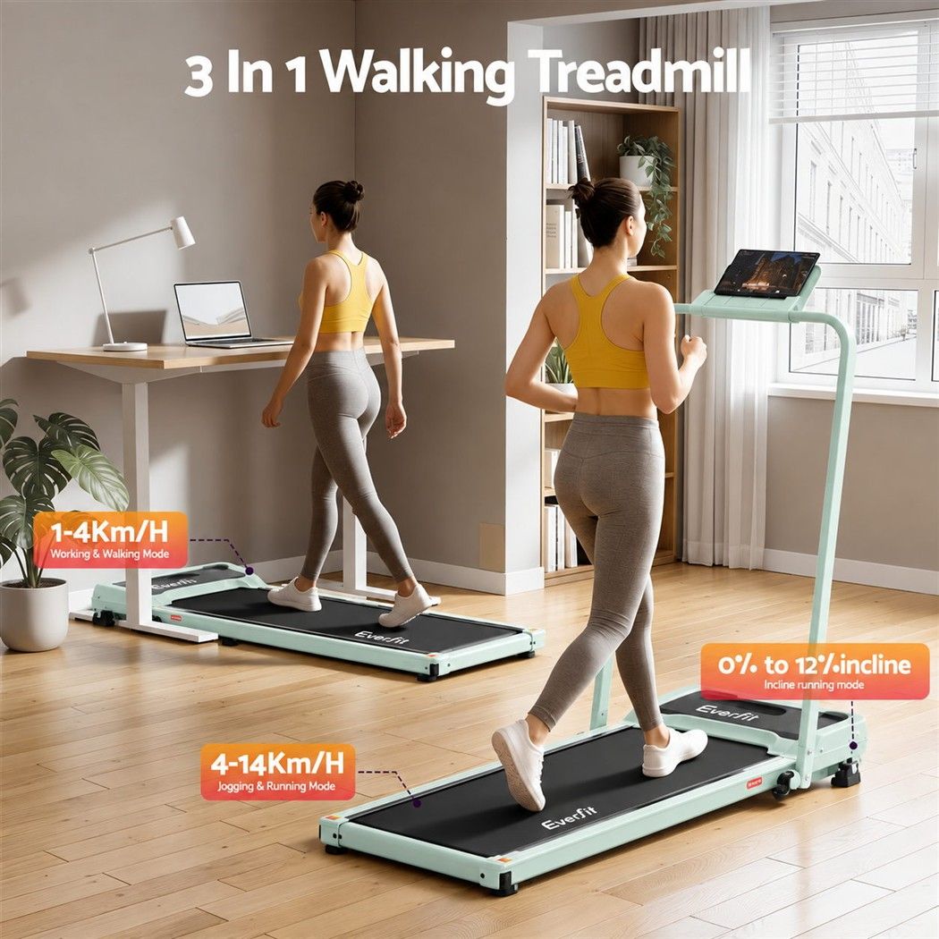 Everfit 3-in-1 Walking Pad Treadmill 12% Incline Under Desk 40cm Belt Green