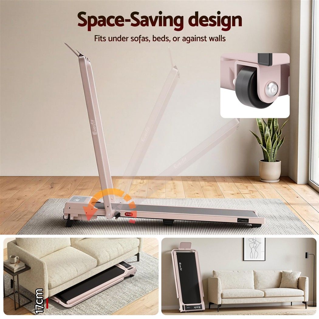 3 in 1 Walking Pad Treadmill 12% Incline Foldable Under Desk Treadmills for Home Gym With 40cm Wide Belt Pink
