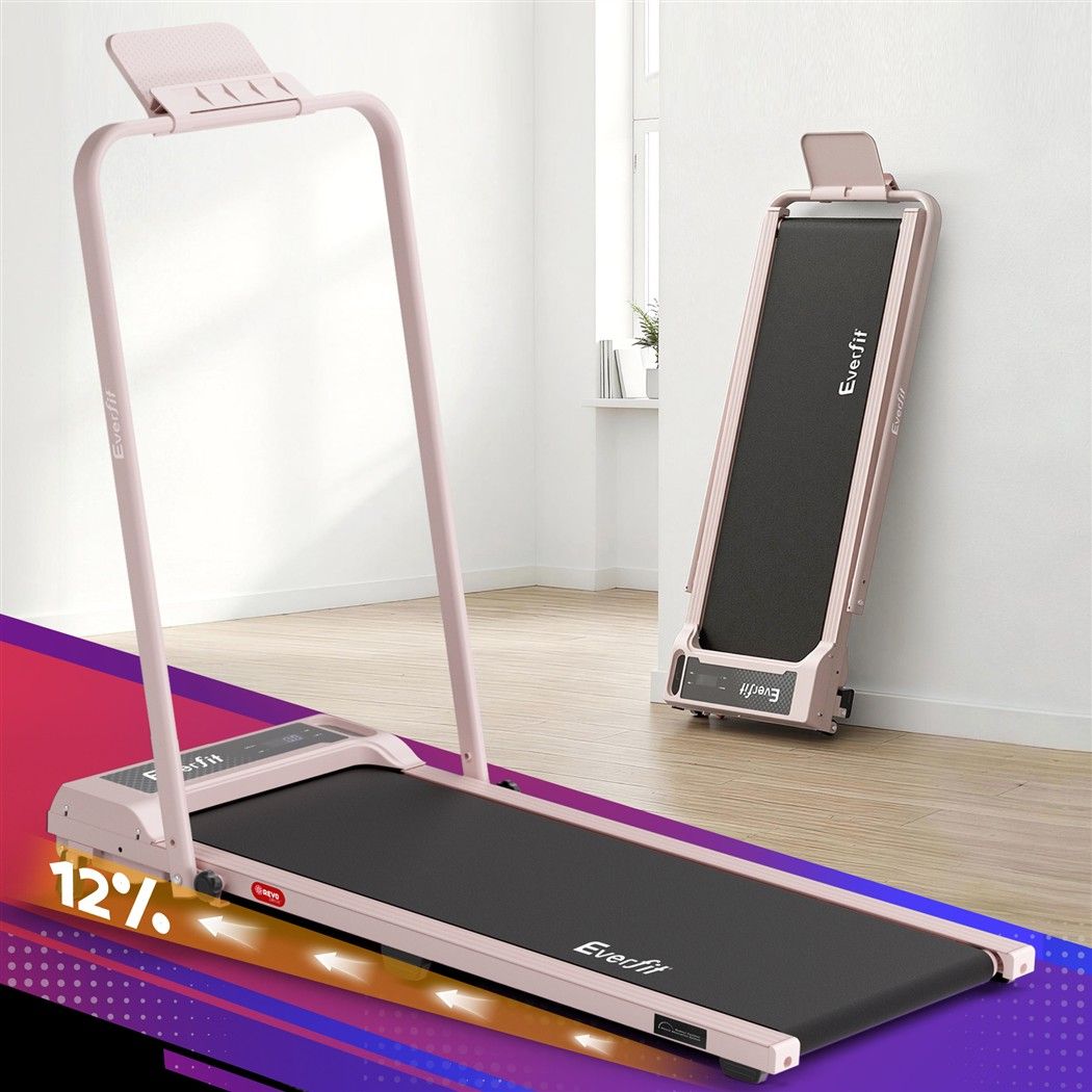 3 in 1 Walking Pad Treadmill 12% Incline Foldable Under Desk Treadmills for Home Gym With 40cm Wide Belt Pink