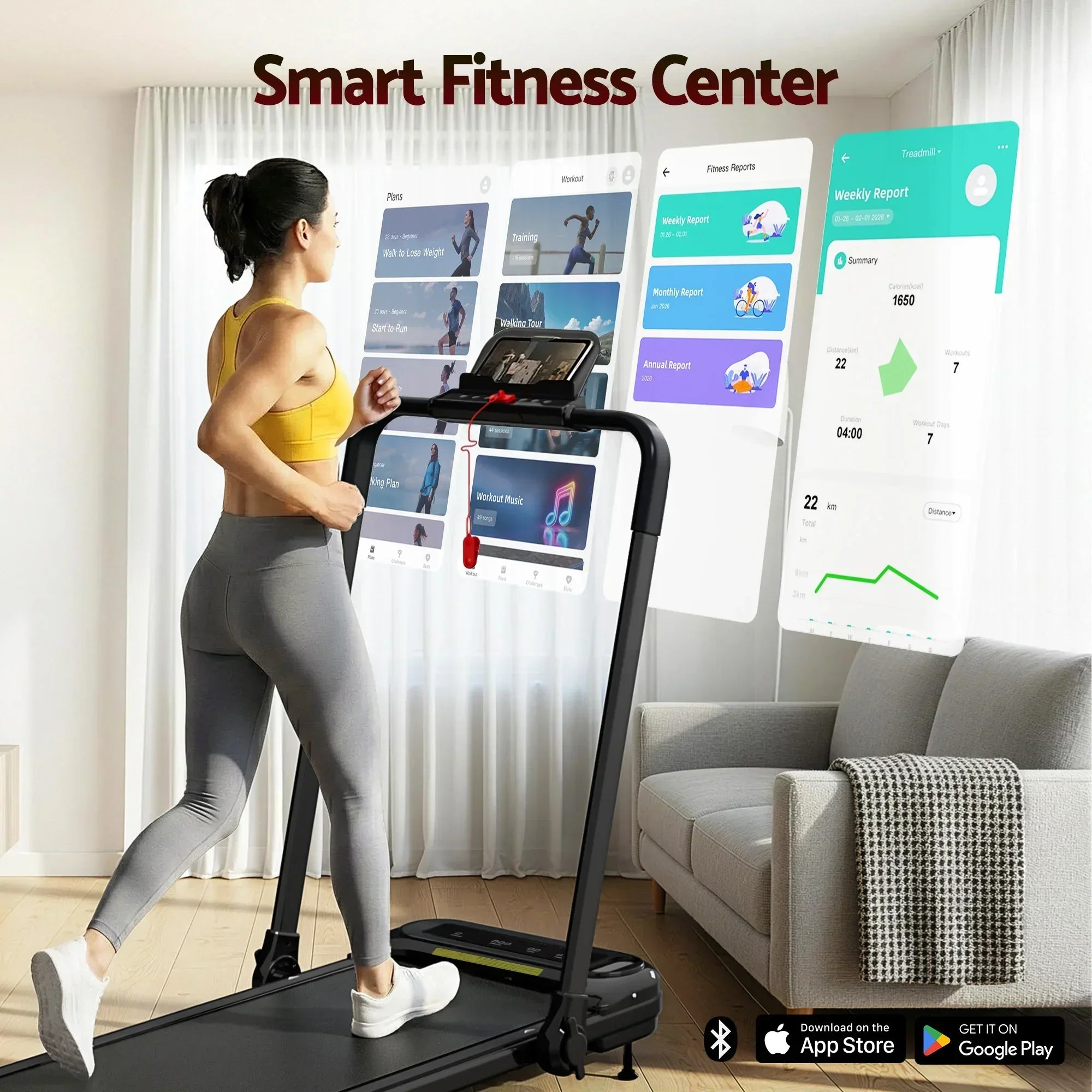 Treadmill Electric Walking Pad with Incline Foldable for Home Gym Black