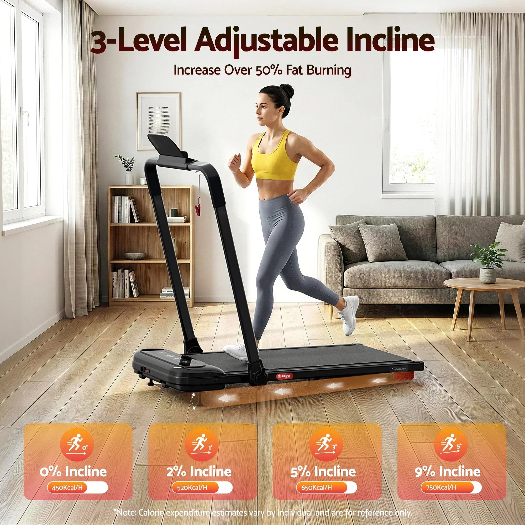Treadmill Electric Walking Pad with Incline Foldable for Home Gym Black