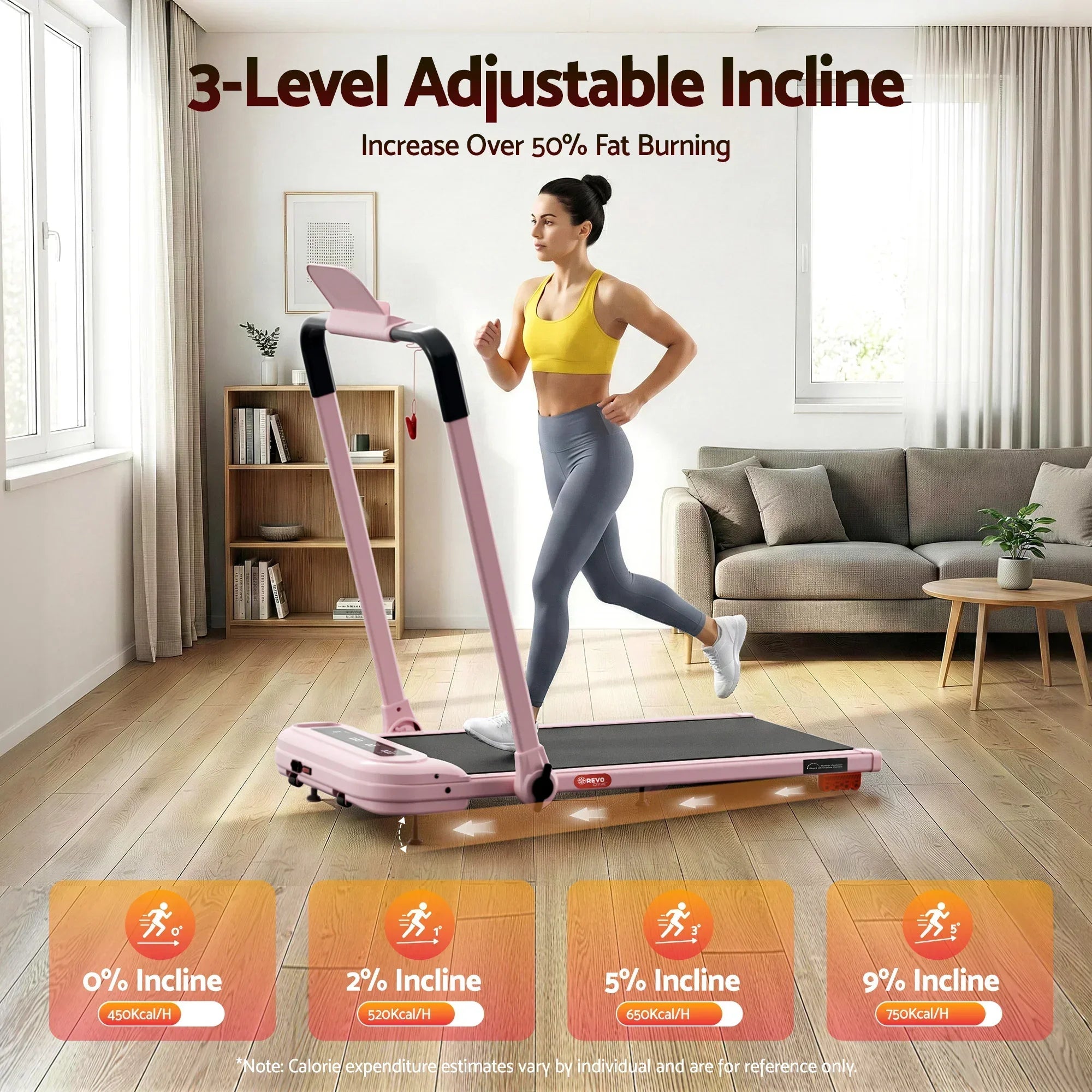 Compact Walking Pad Treadmill with Foldable Handle & App – Pink