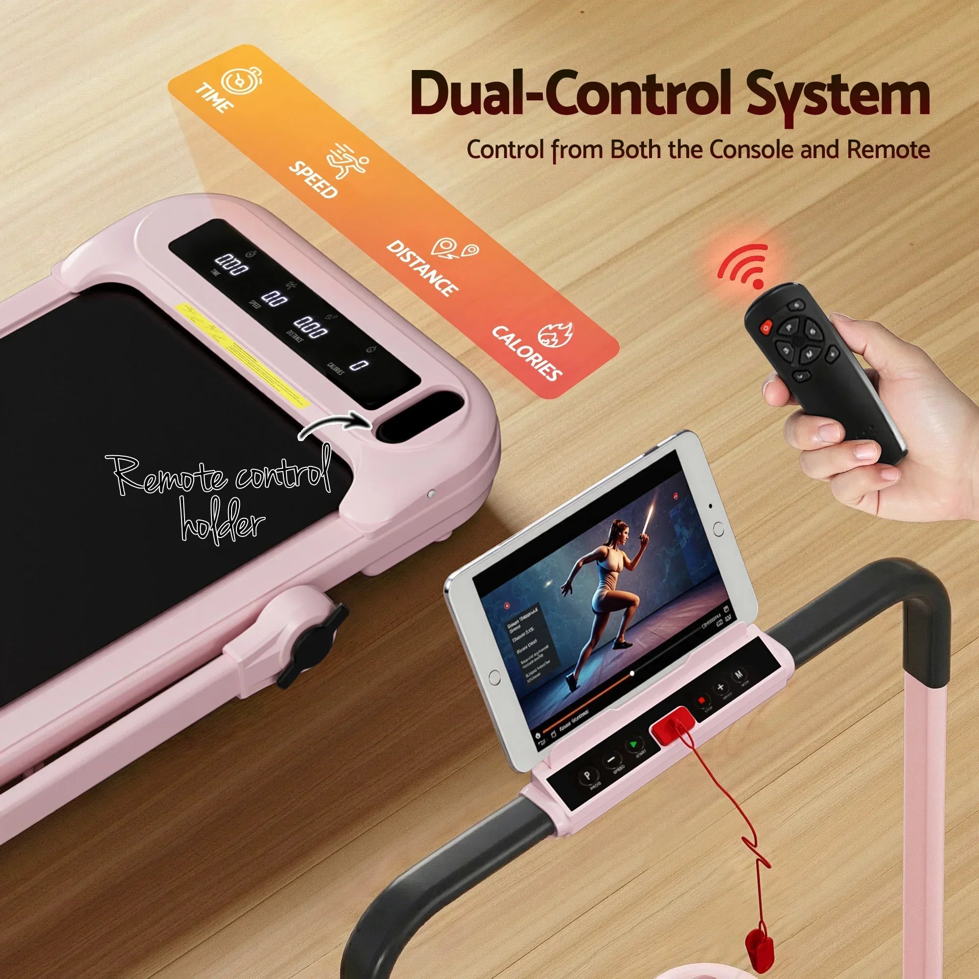 Compact Walking Pad Treadmill with Foldable Handle & App – Pink