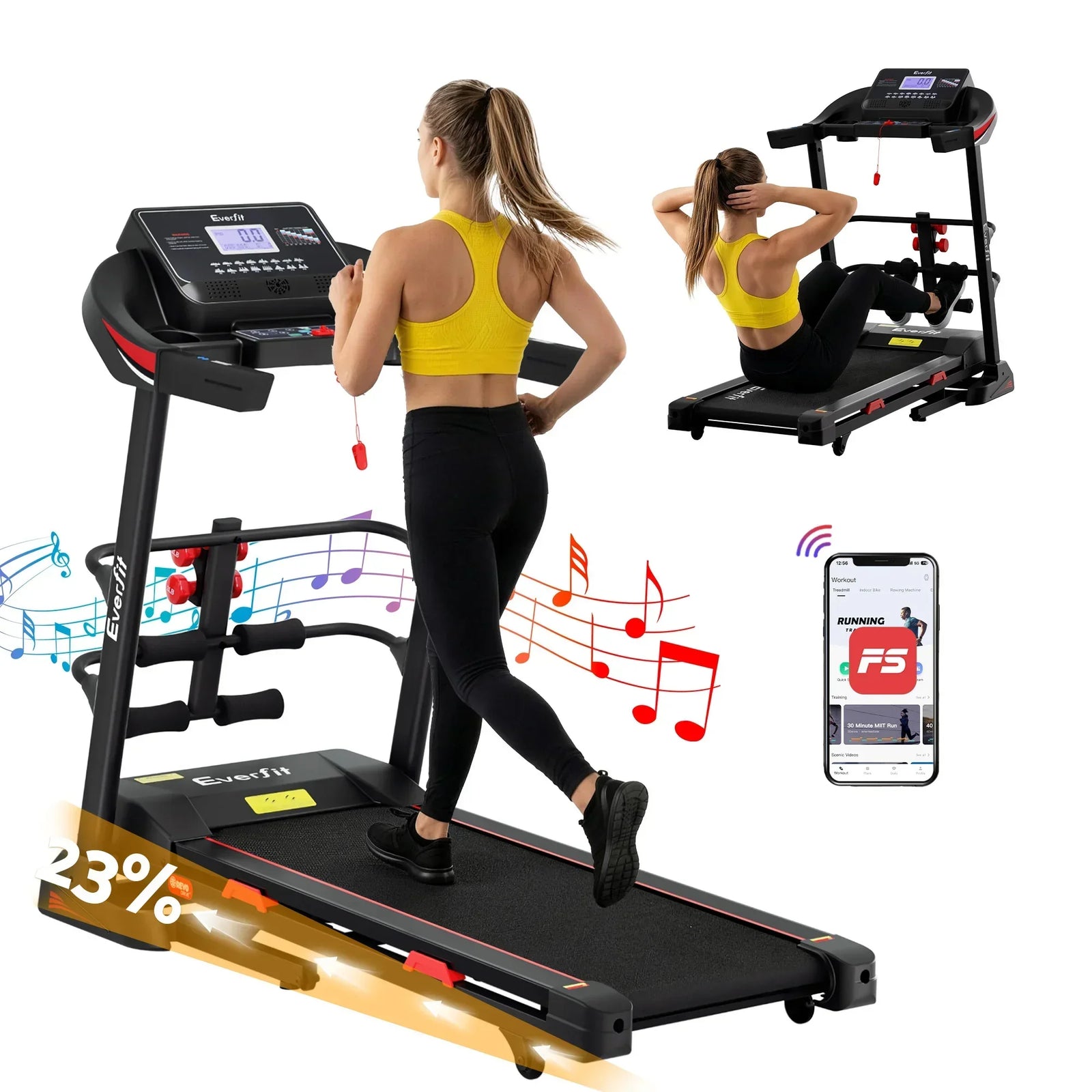 Treadmill Electric Home Gym Fitness Exercise Machine w/ Sit Up Bar 450mm
