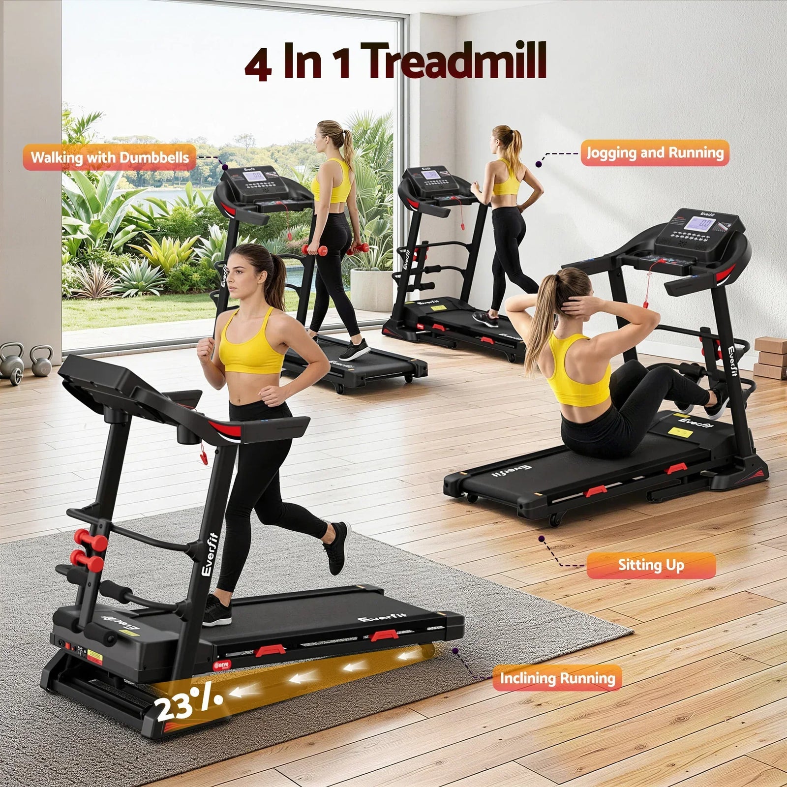 Treadmill Electric Home Gym Fitness Exercise Machine w/ Sit Up Bar 450mm