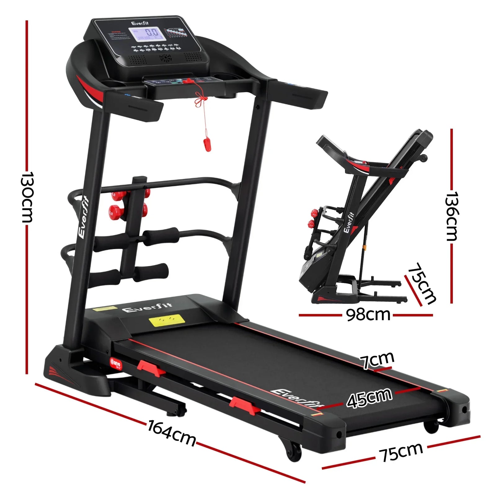 Treadmill Electric Home Gym Fitness Exercise Machine w/ Sit Up Bar 450mm