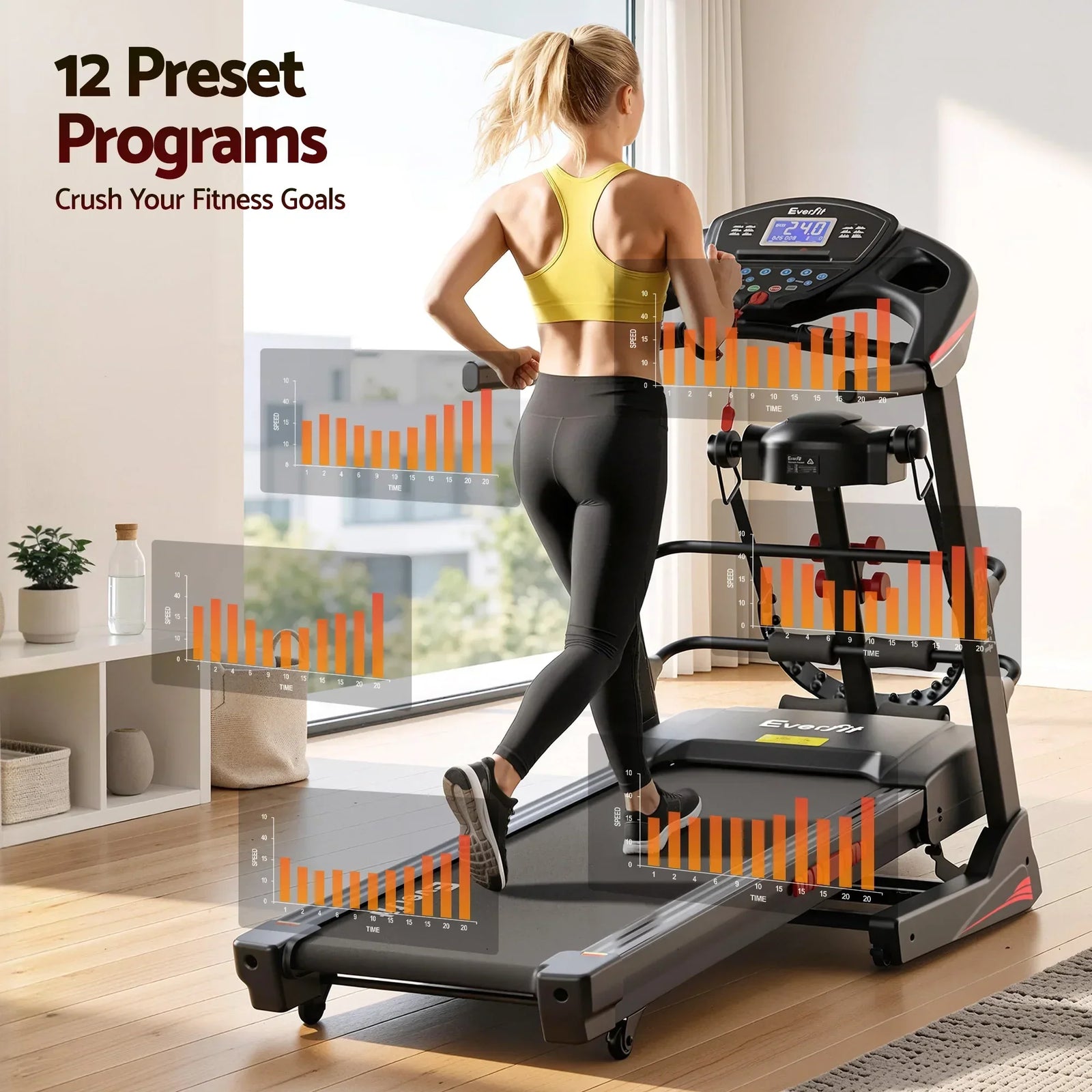 Treadmill with Massager – 5.0HP, 24km/h, 15‑Level Incline, Bluetooth, Black