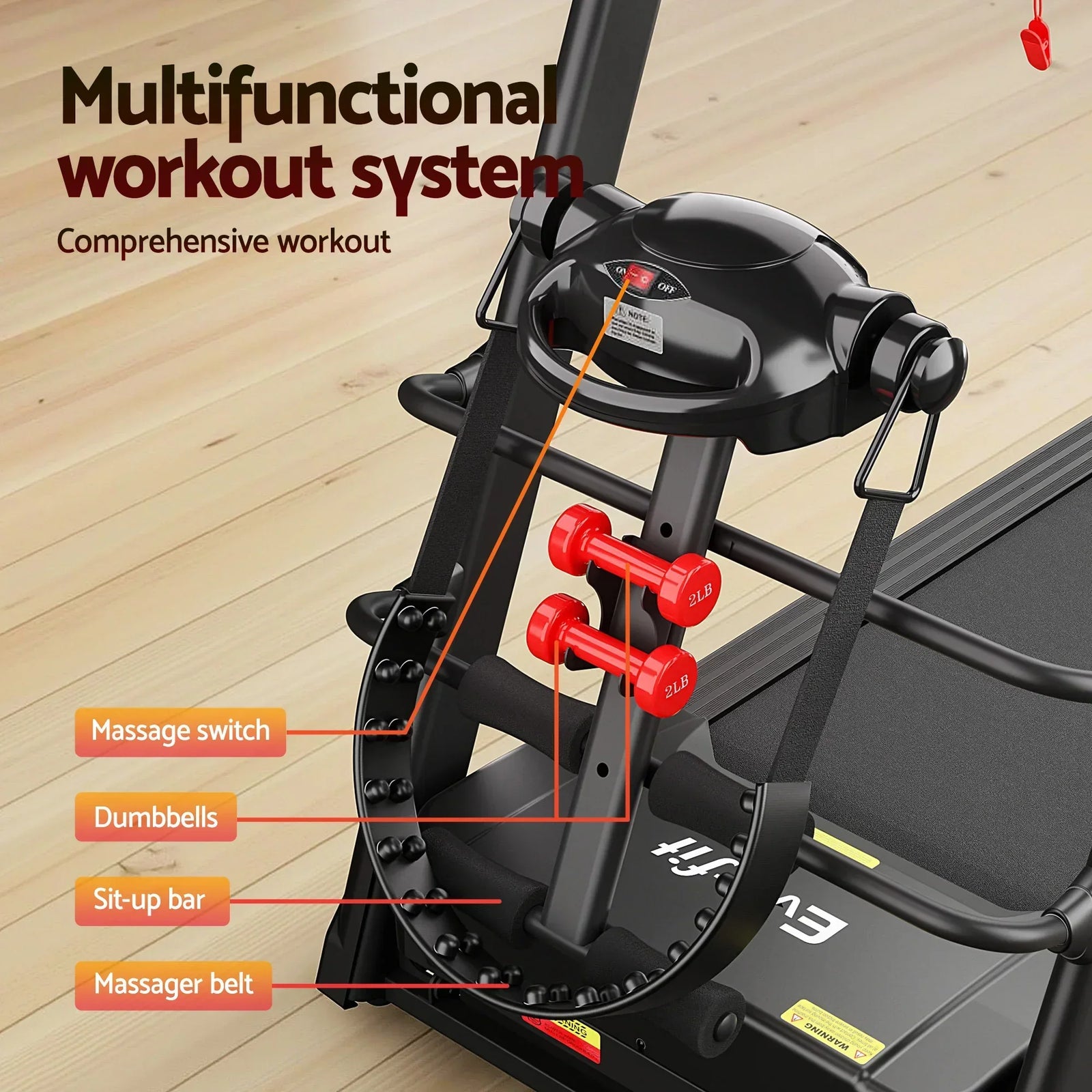 Treadmill with Massager – 5.0HP, 24km/h, 15‑Level Incline, Bluetooth, Black