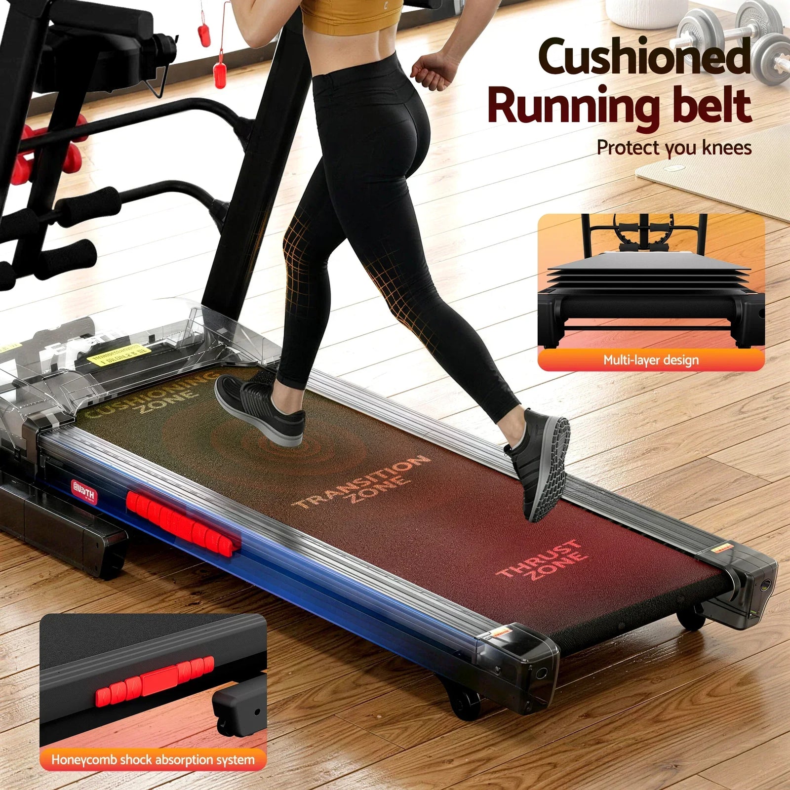 Treadmill with Massager – 5.0HP, 24km/h, 15‑Level Incline, Bluetooth, Black