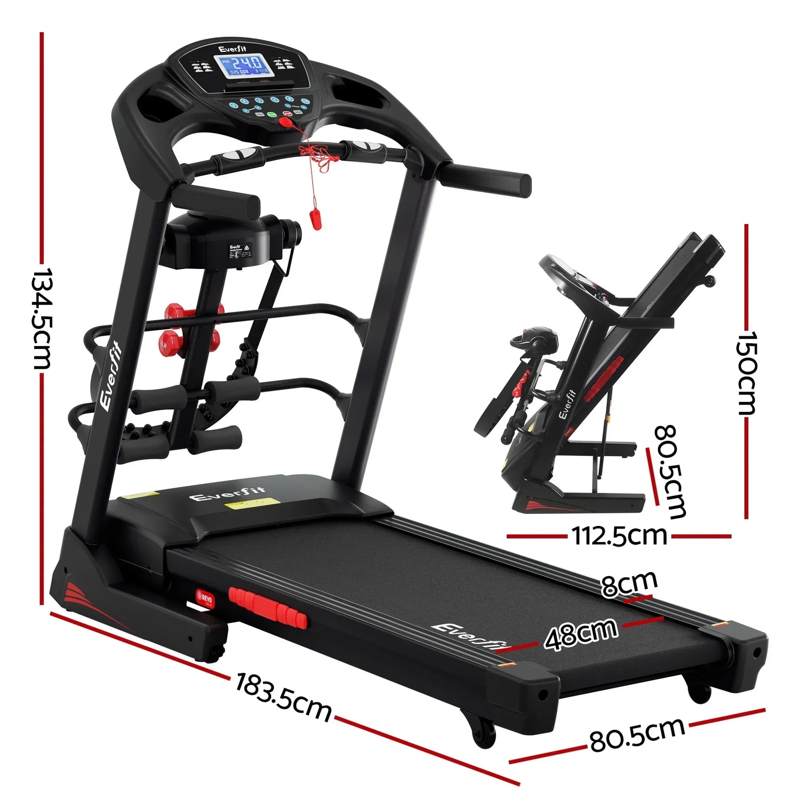Treadmill with Massager – 5.0HP, 24km/h, 15‑Level Incline, Bluetooth, Black