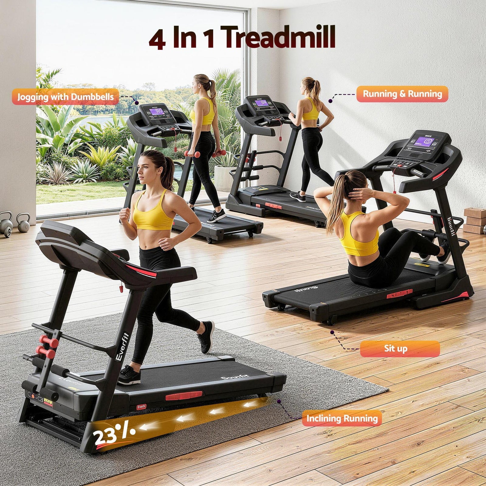 Treadmill Electric Home Gym Fitness Exercise Machine w/ Sit Up Bar 480mm