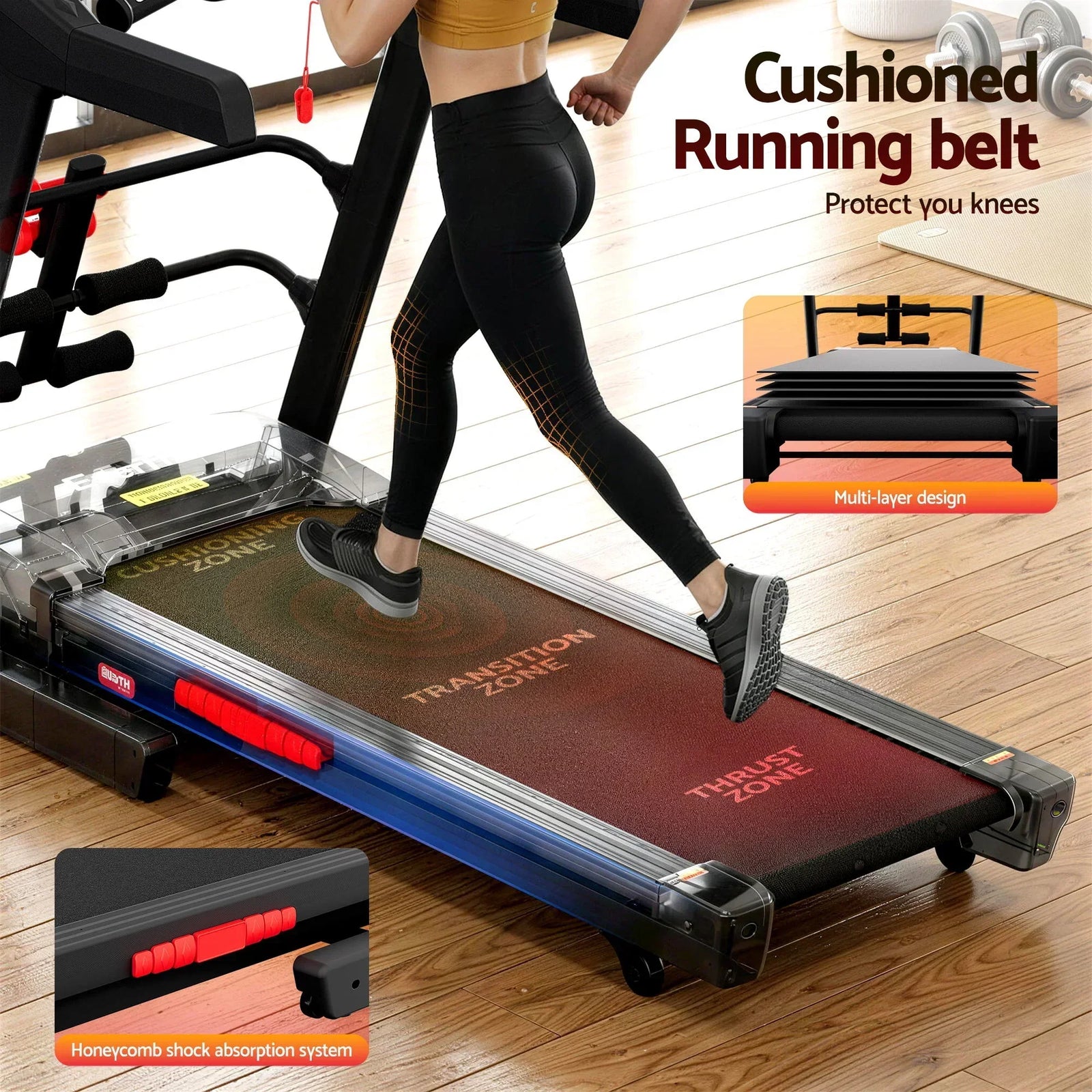 Treadmill Electric Home Gym Fitness Exercise Machine w/ Sit Up Bar 480mm