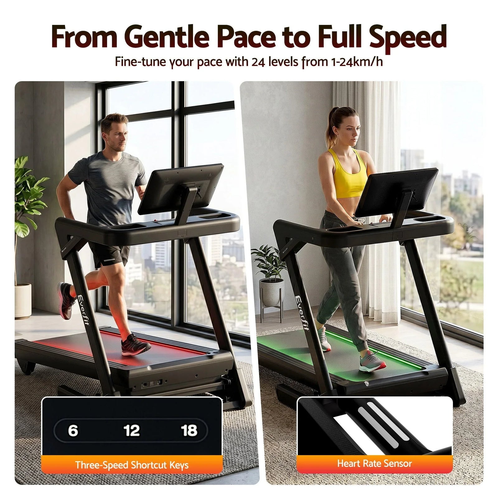 500mm Wide Belt Treadmill 30% Auto Incline Foldable Treadmills for Home with LED Lights