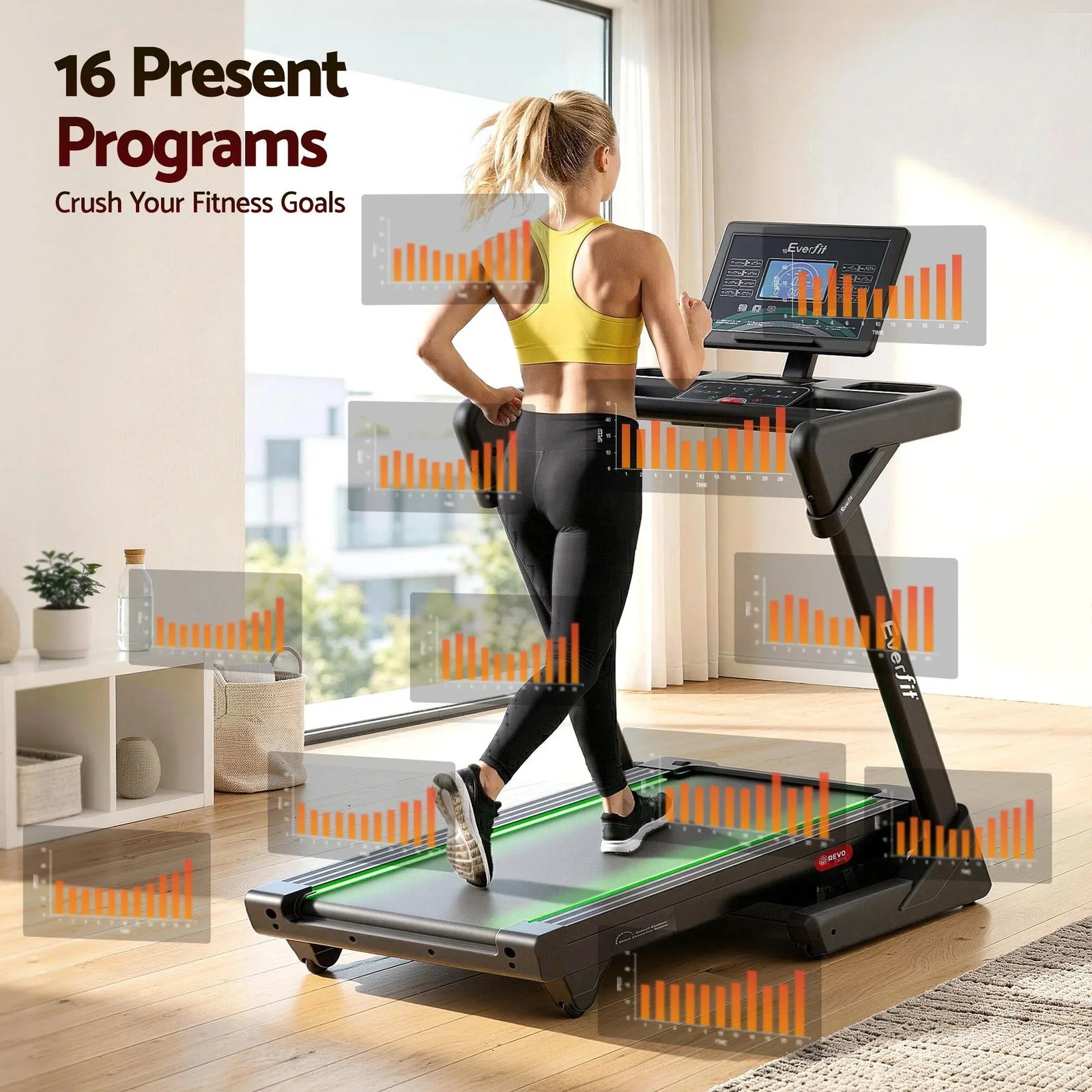 500mm Wide Belt Treadmill 30% Auto Incline Foldable Treadmills for Home with LED Lights