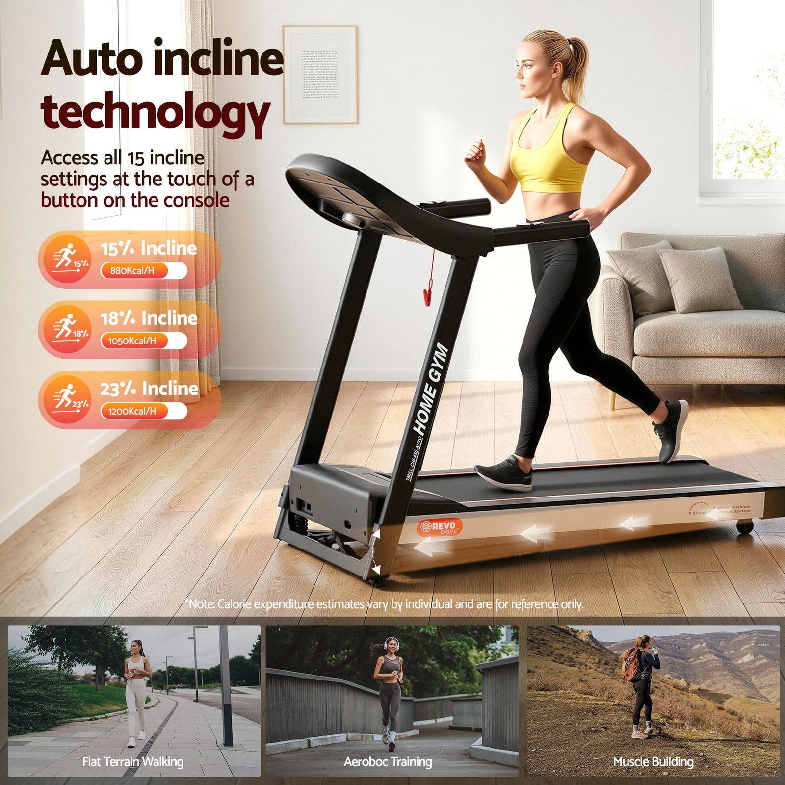Treadmill Electric Auto Incline Home Gym Fitness Exercise Machine 450mm