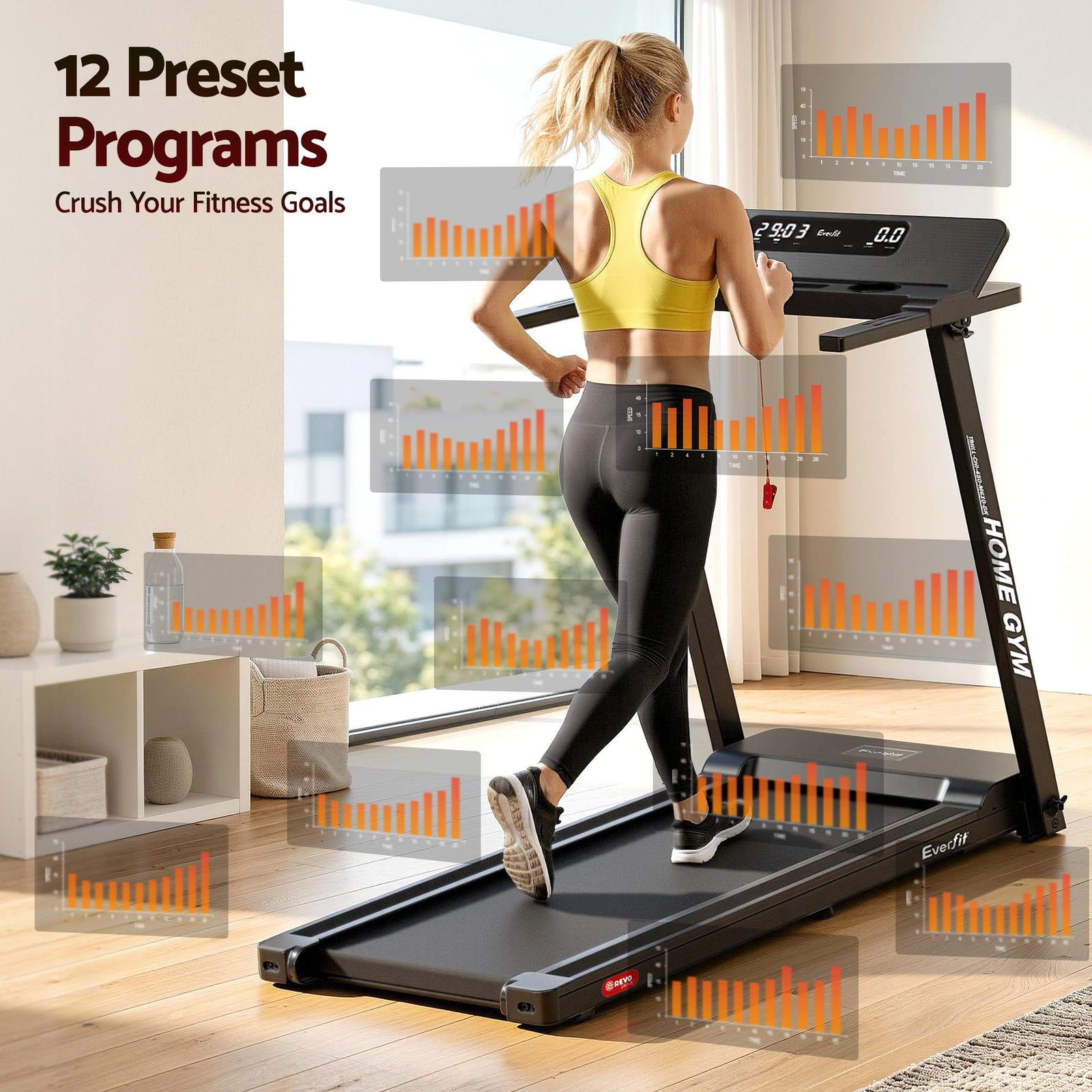 Treadmill Electric Home Gym Fitness Exercise Fully Foldable 450mm Black