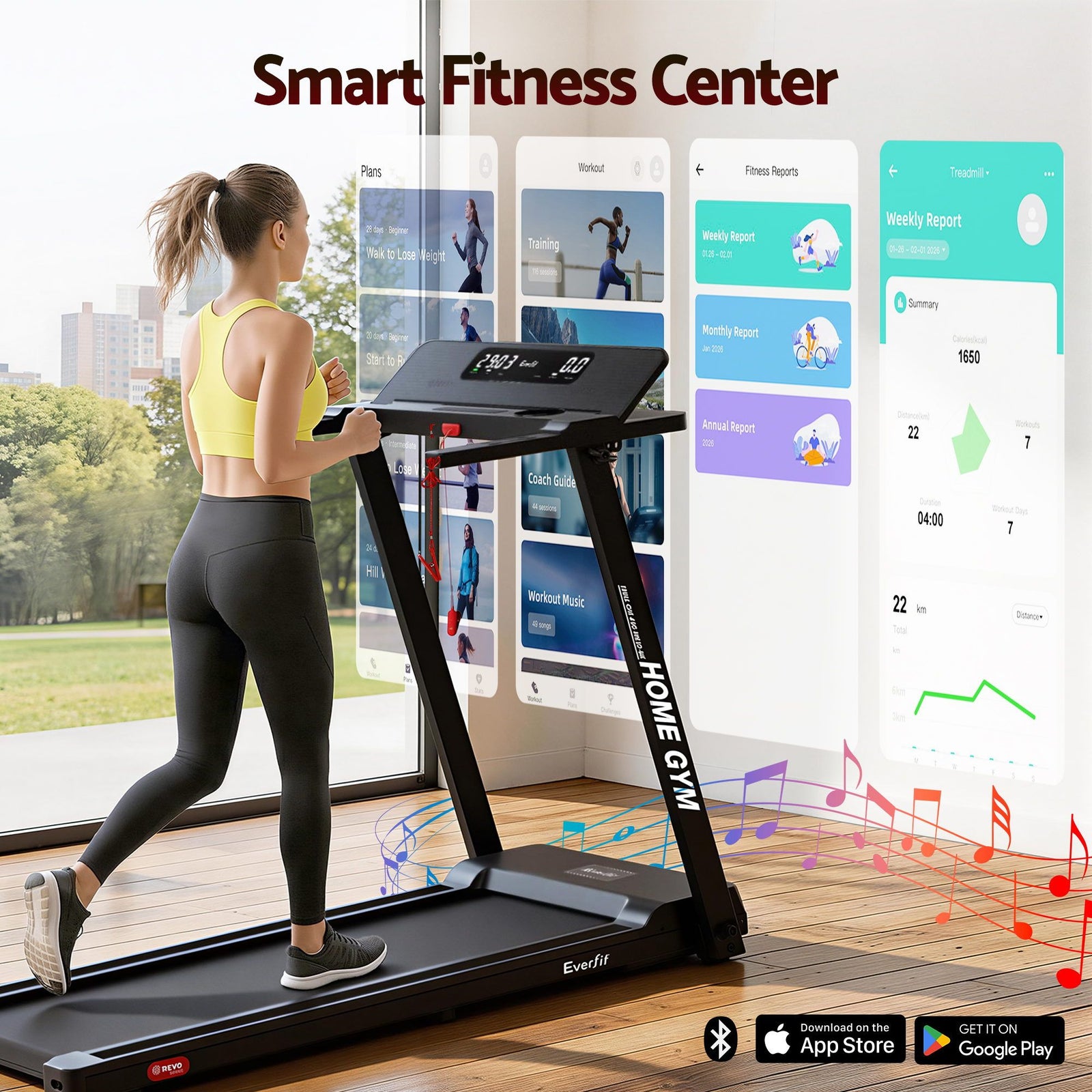 Treadmill Electric Home Gym Fitness Exercise Fully Foldable 450mm Black