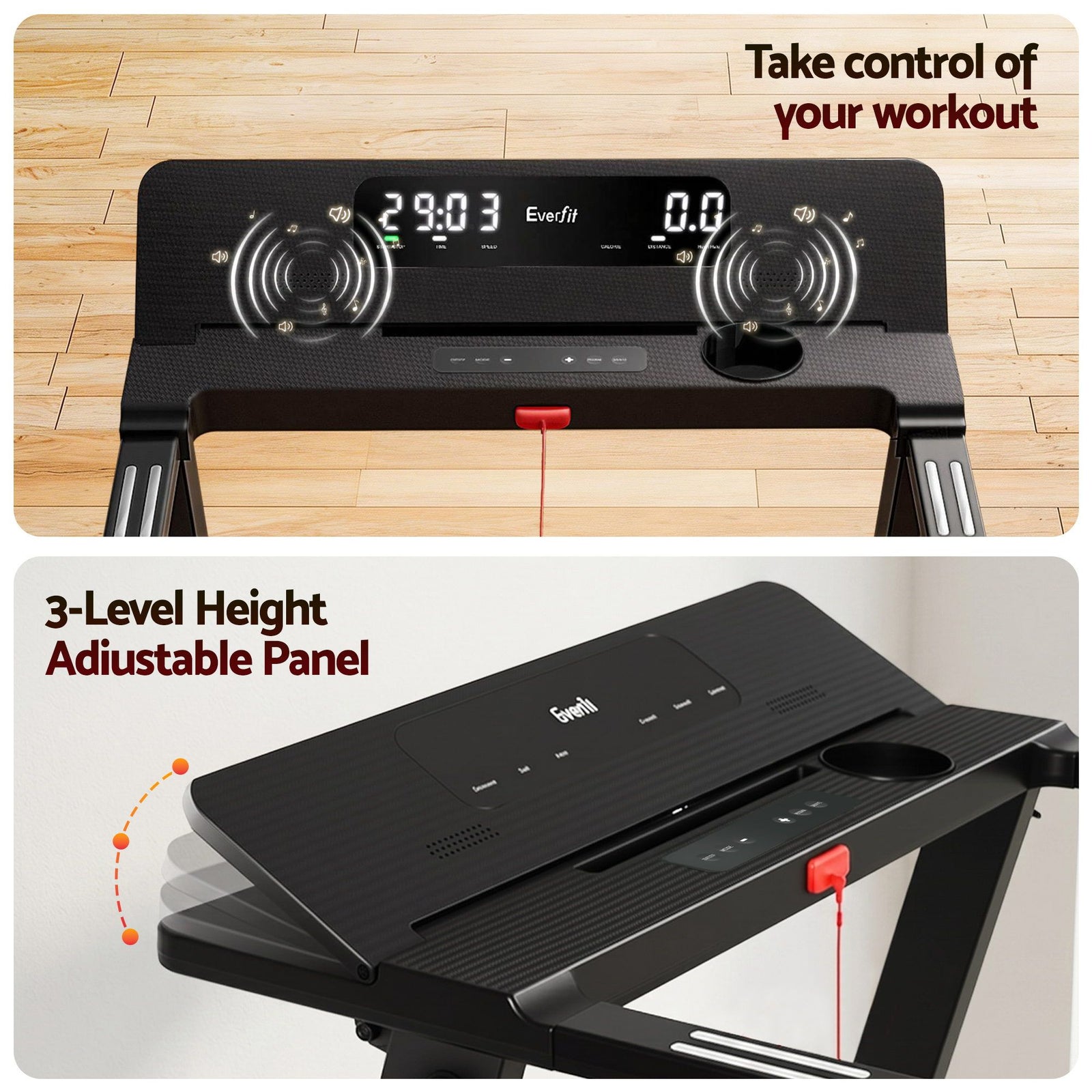 Treadmill Electric Home Gym Fitness Exercise Fully Foldable 450mm Black
