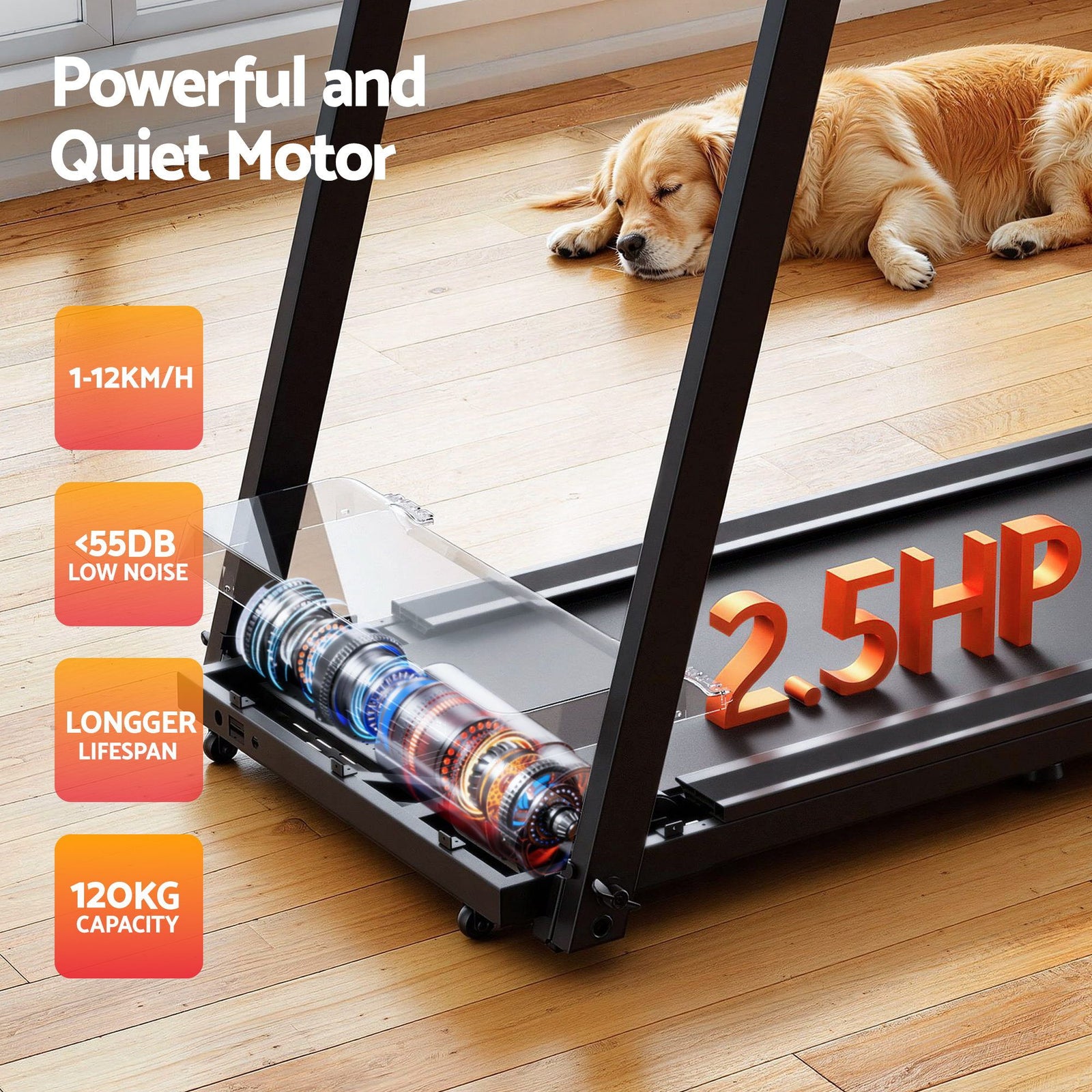 Treadmill Electric Home Gym Fitness Exercise Fully Foldable 450mm Black