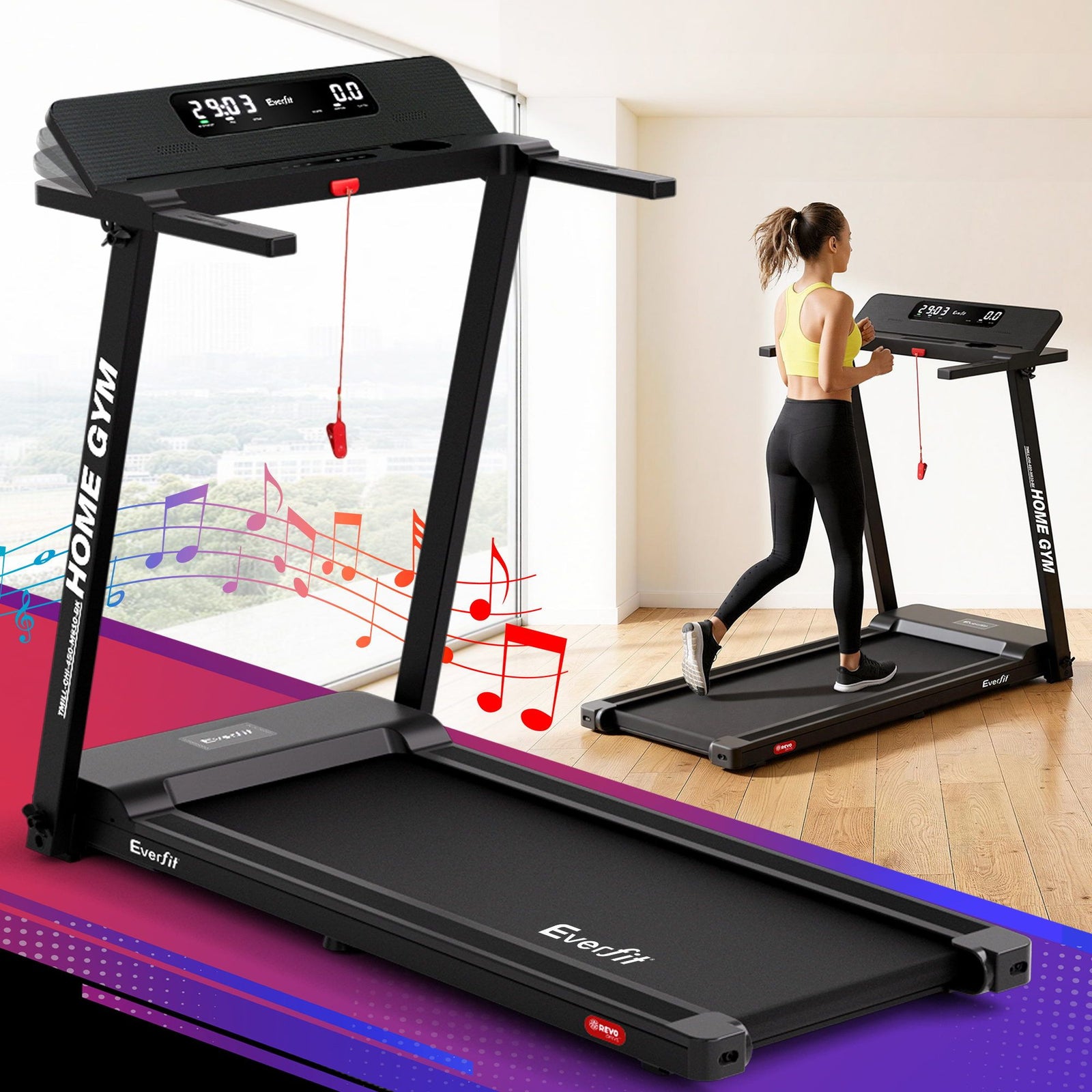 Treadmill Electric Home Gym Fitness Exercise Fully Foldable 450mm Black