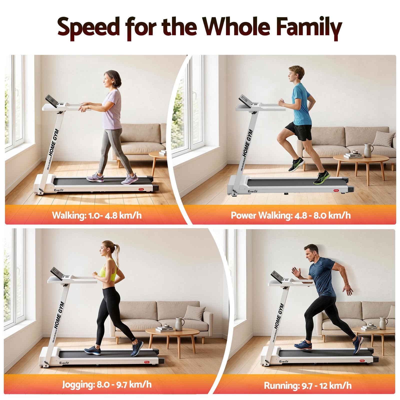 Treadmill Electric Home Gym Fitness Exercise Fully Foldable 450mm White