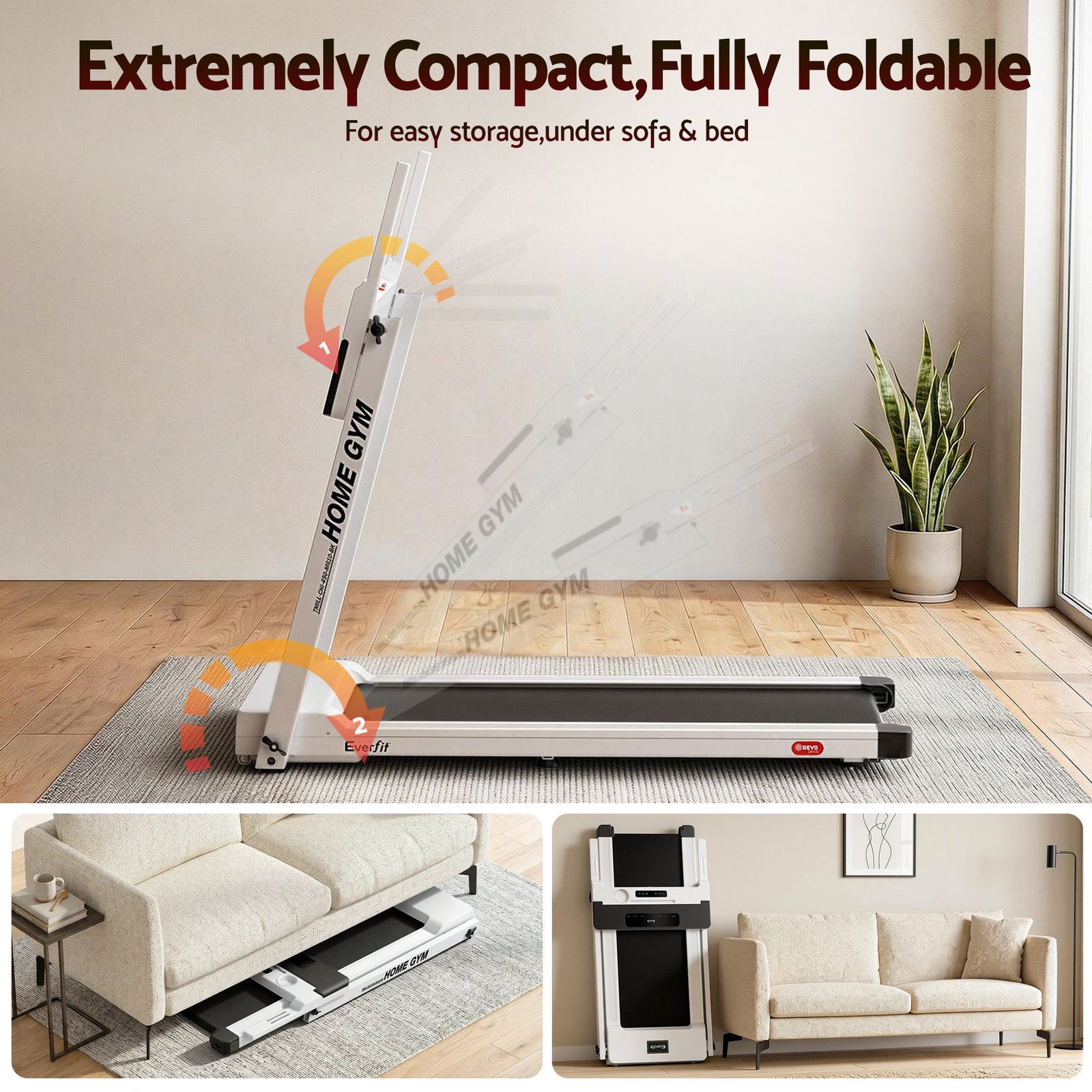 Treadmill Electric Home Gym Fitness Exercise Fully Foldable 450mm White